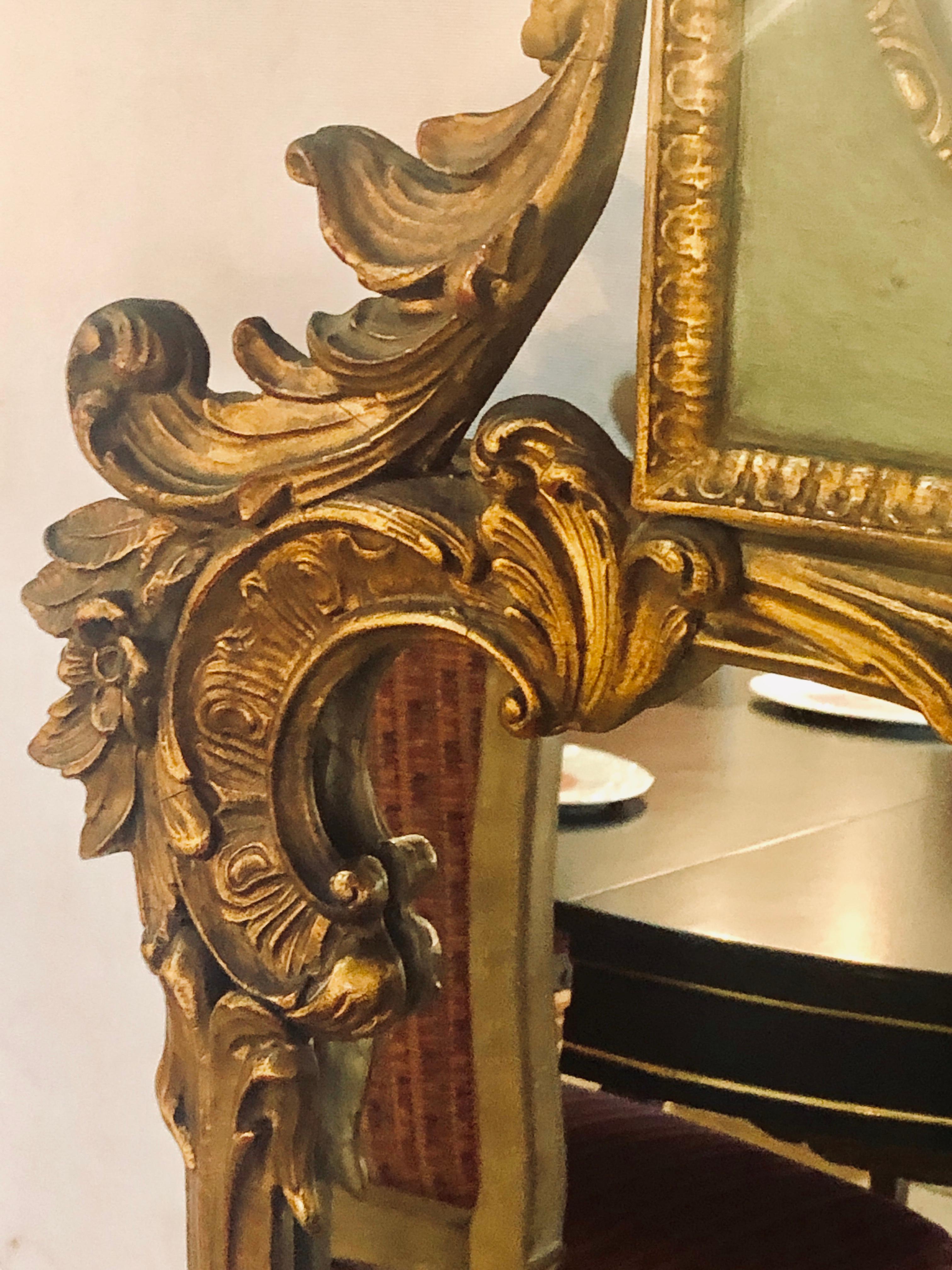 Rococo Revival Style Paint Decorated and Giltwood Console or Wall Mirrors, Pair 5