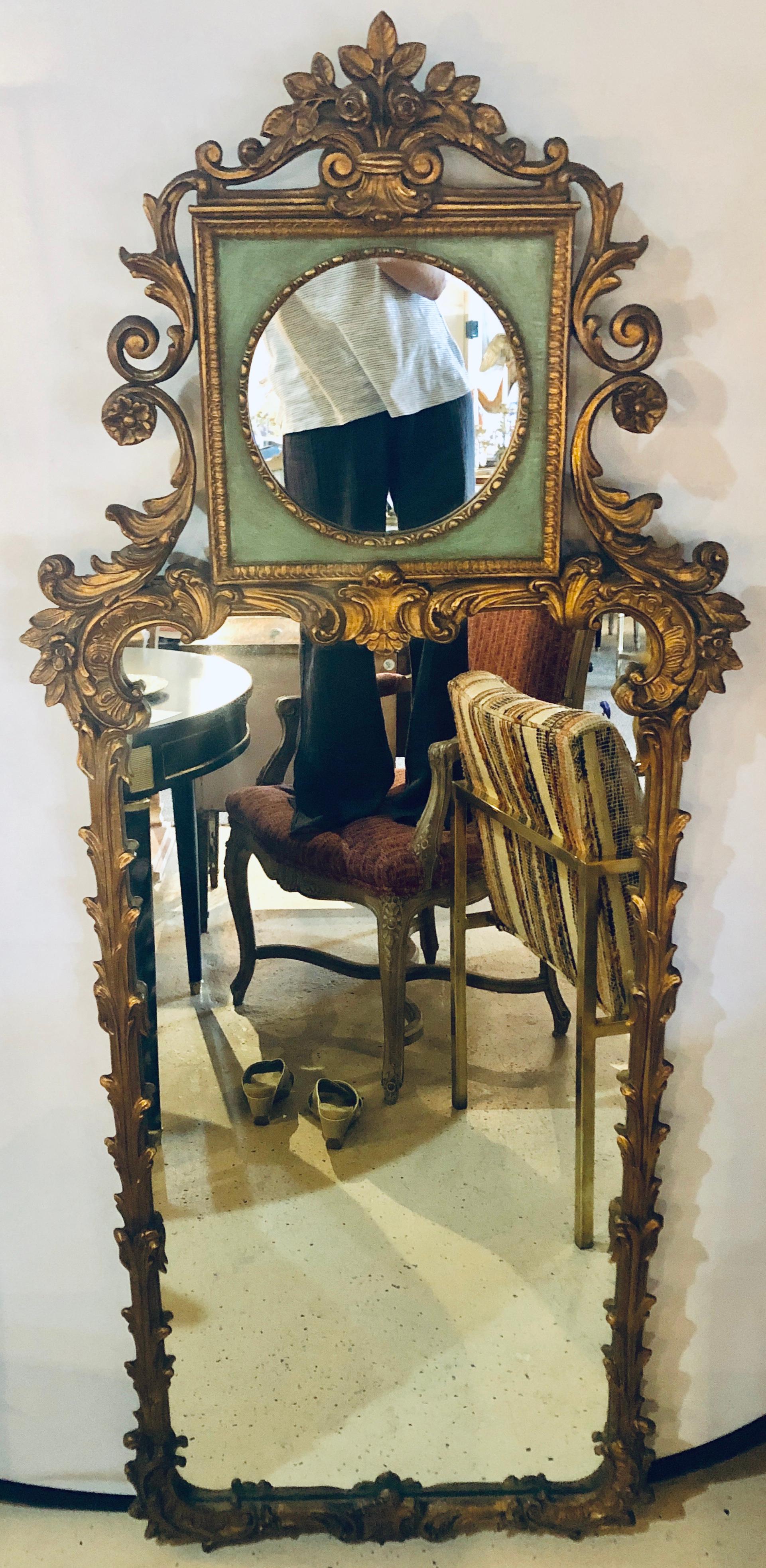 French Rococo Revival Style Paint Decorated and Giltwood Console or Wall Mirrors, Pair