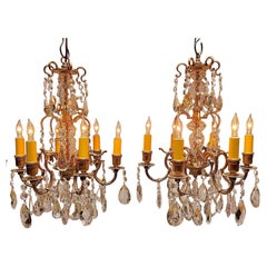 Pair Rococo Style Bronze and Crystal Chandeliers, France, Circa:1890