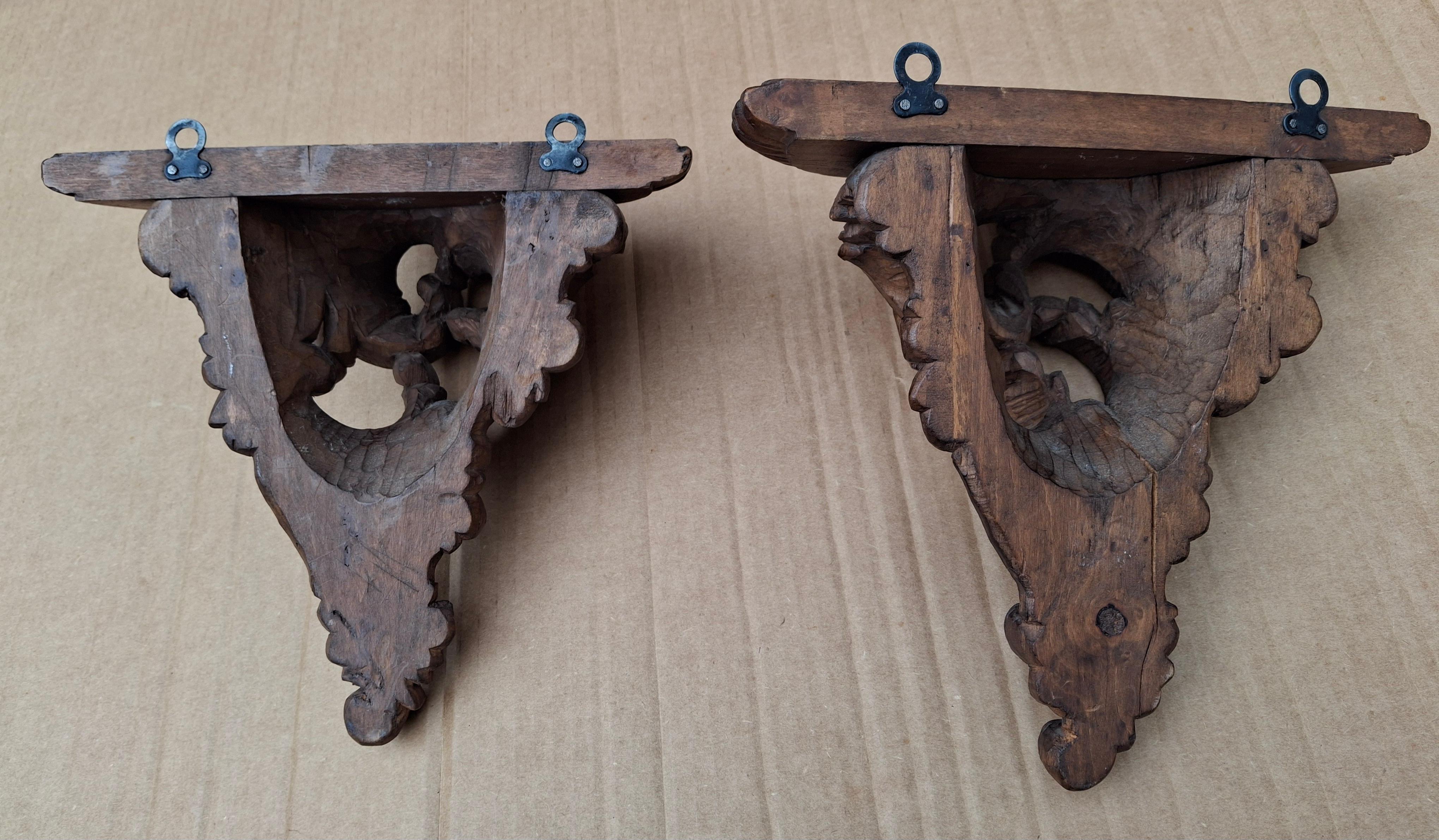Pair Rococo Style Carved Hardwood Wall Brackets en venta 5