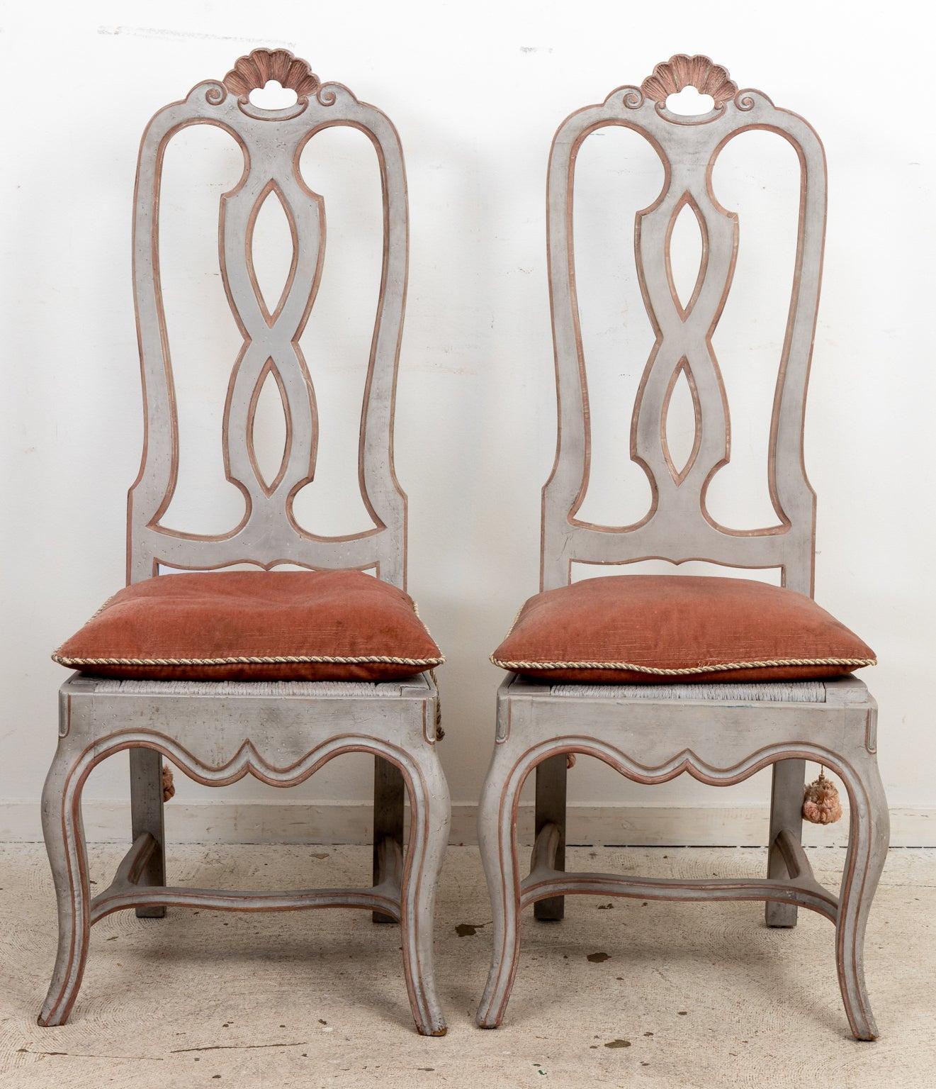 Pair Rococo Style Painted Chairs In Good Condition In Stamford, CT