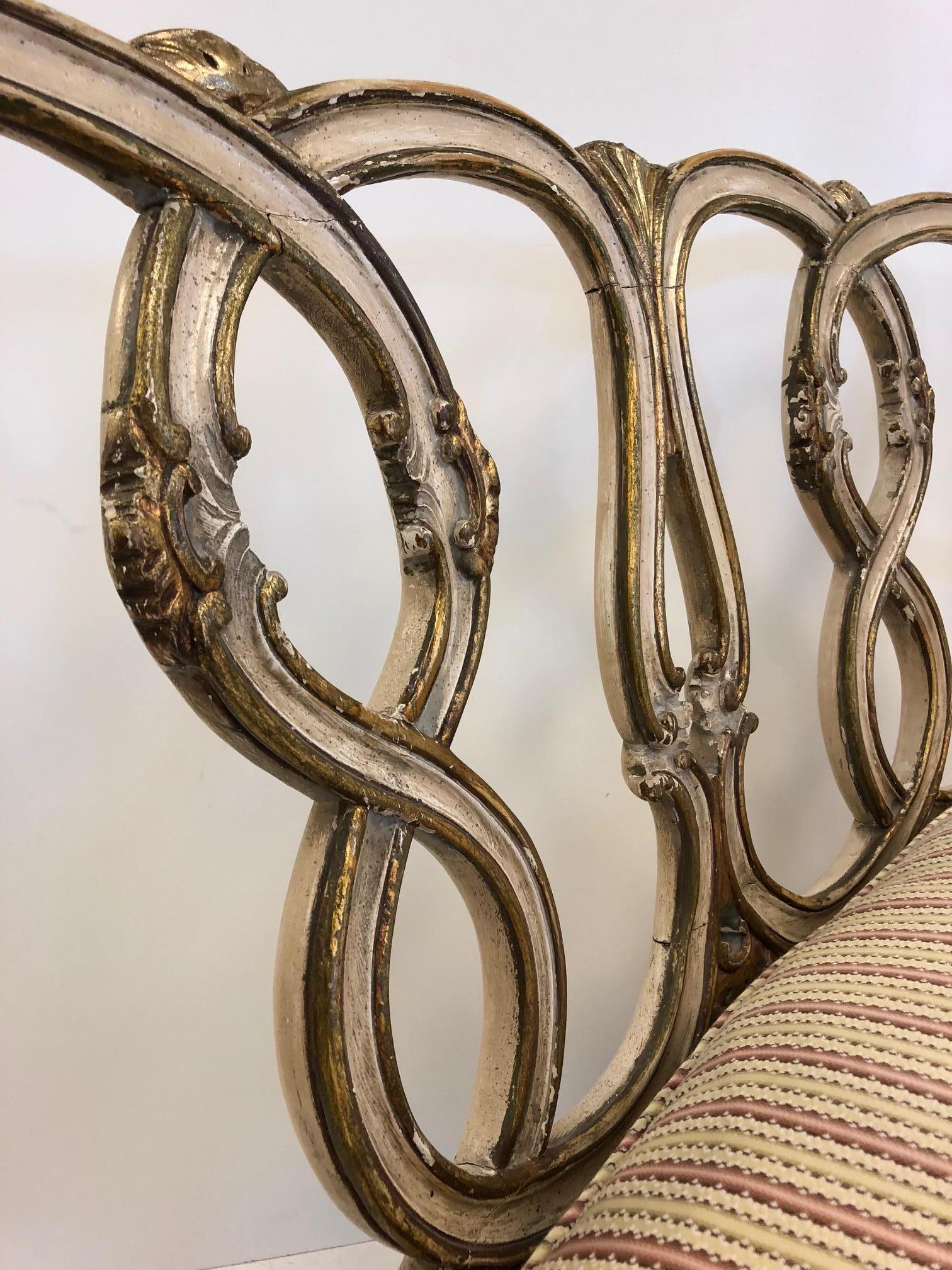 Early 20th Century Pair Rococo Style Parcel-Gilt Painted Settees For Sale