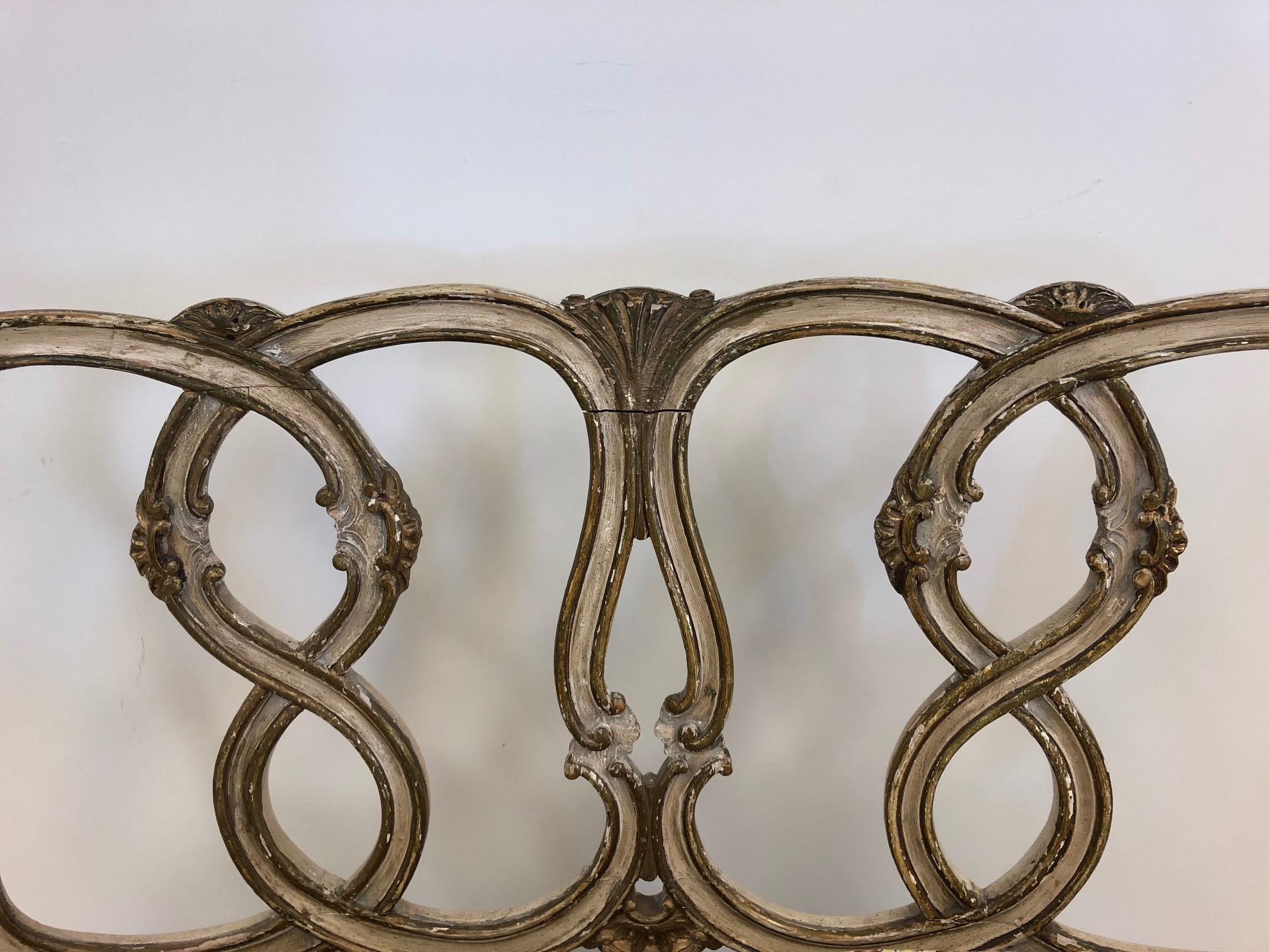 Upholstery Pair Rococo Style Parcel-Gilt Painted Settees For Sale