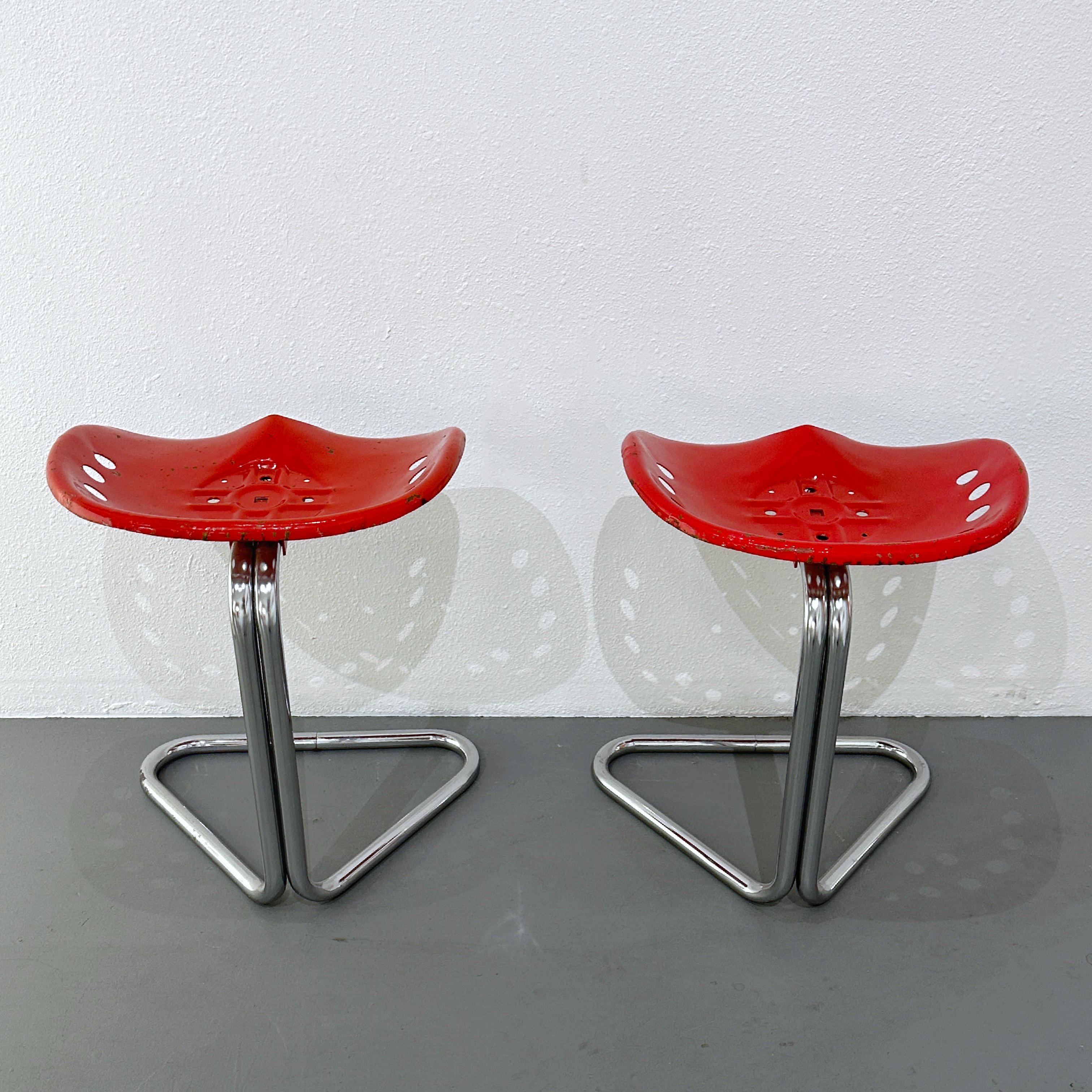 Late 20th Century Pair Rodney Kinsman Red T7 Tractor Stools for OMK, 1971 For Sale