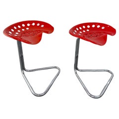 Vintage Pair Rodney Kinsman Red T7 Tractor Stools for OMK, 1971
