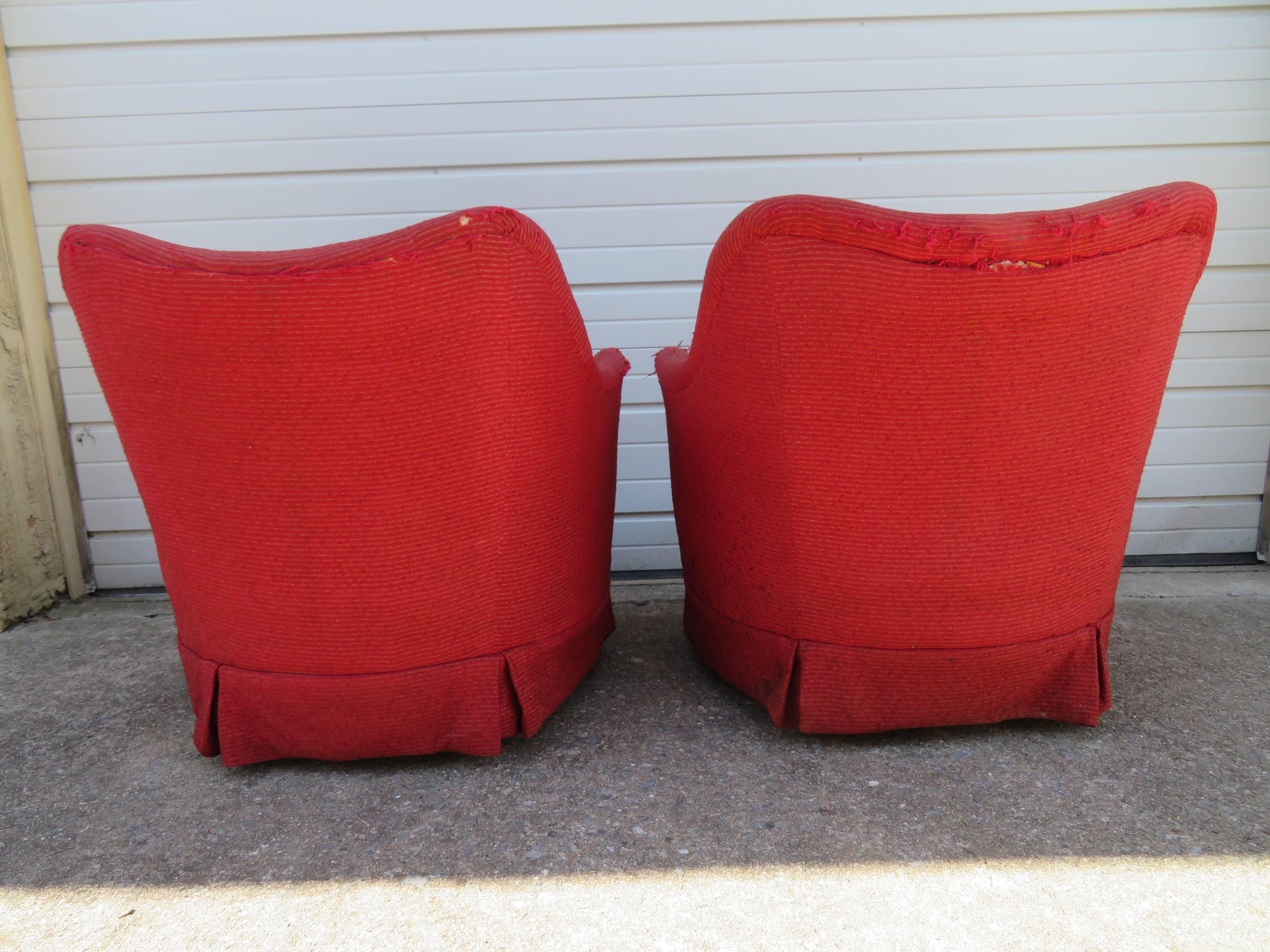 American Rolling Barrel Back Lounge Chairs Mid-Century Modern, Pair