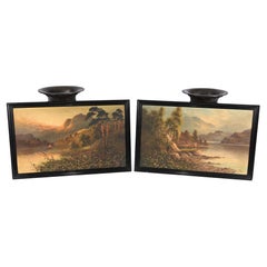 Used Pair Romantic Oil Paintings English Landscape Barnstable Devon