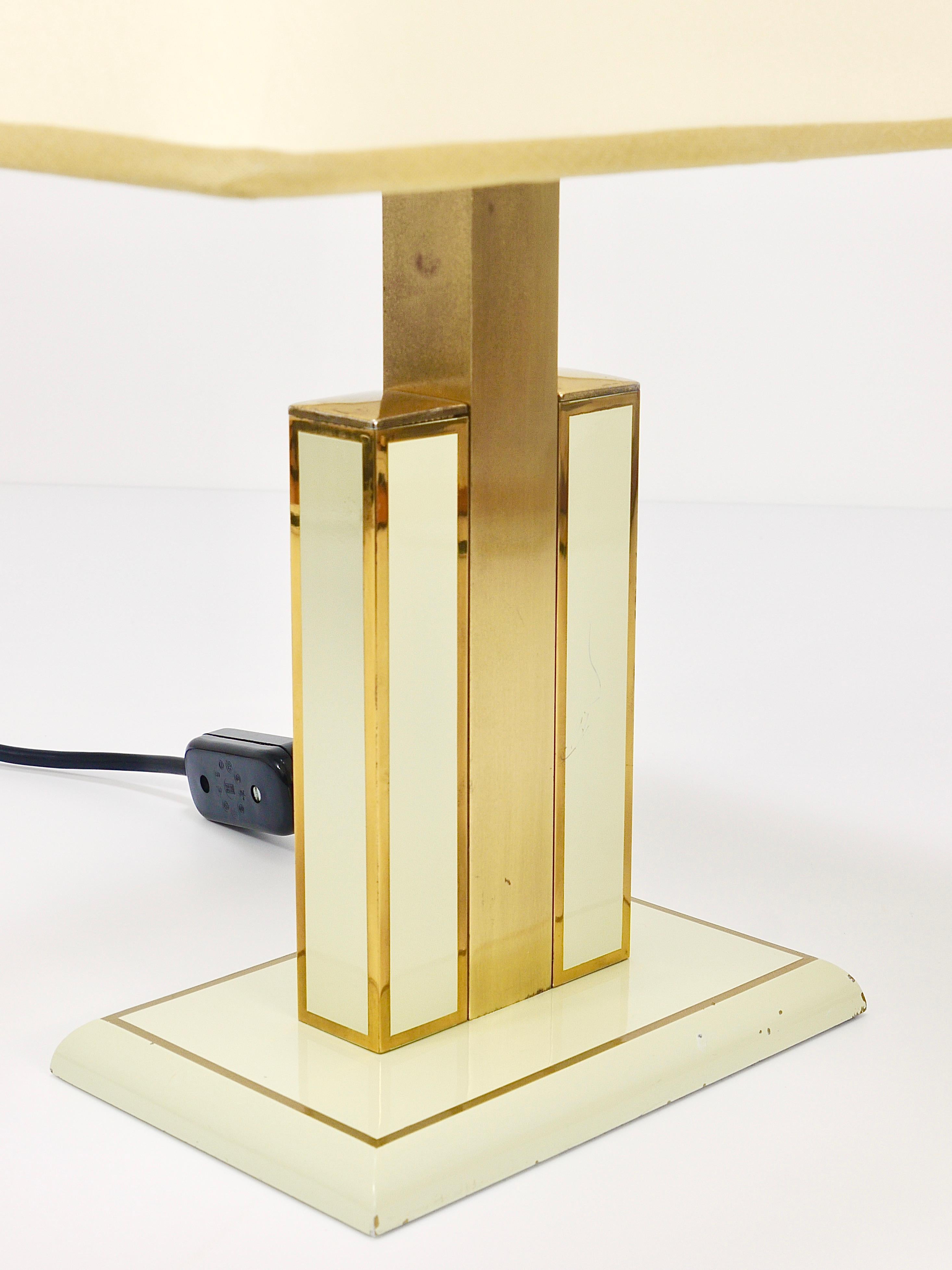 Pair Romeo Rega Ivory & Gold Midcentury Brass Table Side Lamps, Italy, 1970s For Sale 6
