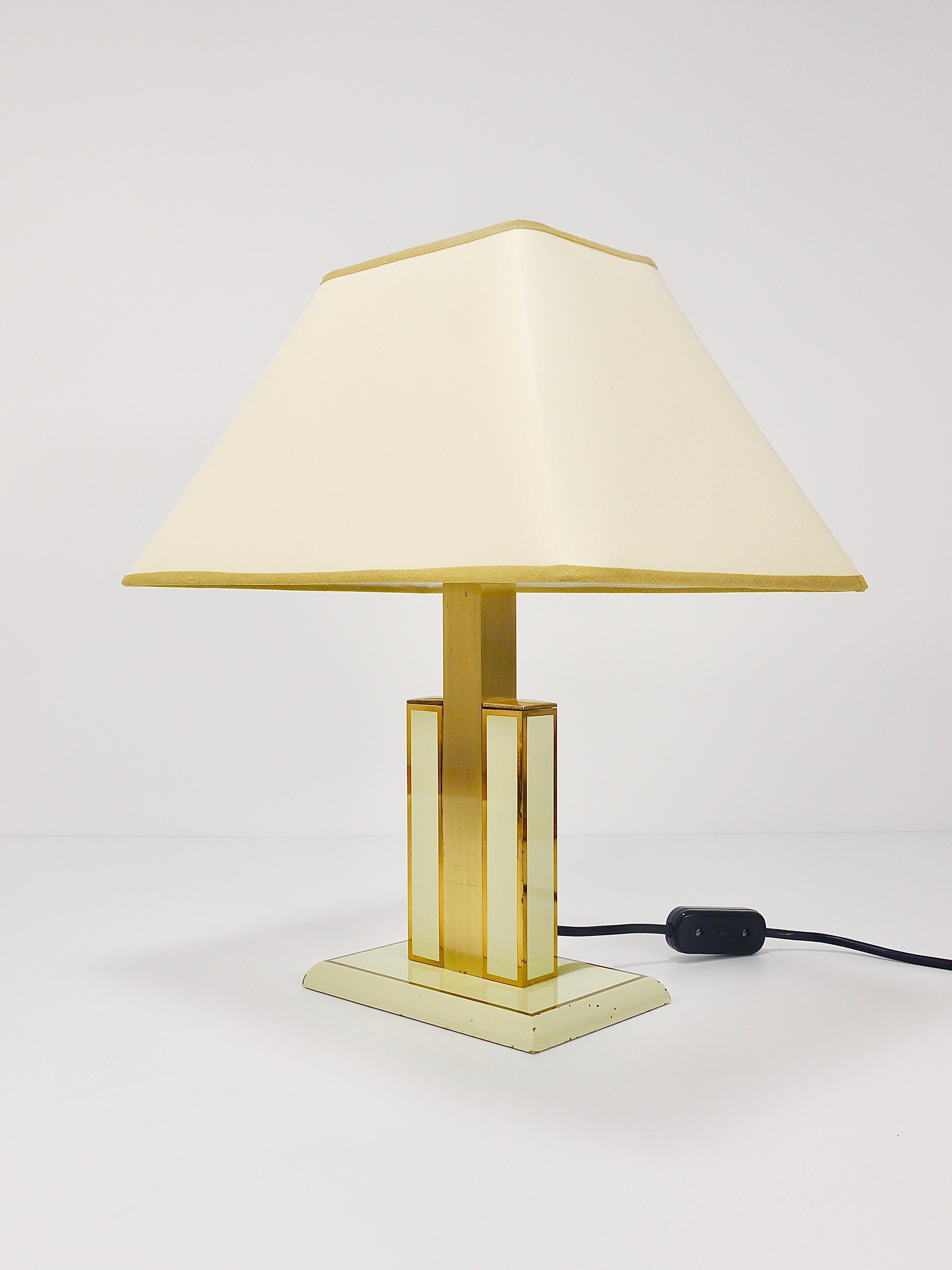 Pair Romeo Rega Ivory & Gold Midcentury Brass Table Side Lamps, Italy, 1970s For Sale 9
