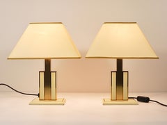 Pair Romeo Rega Ivory & Gold Midcentury Brass Table Side Lamps, Italy, 1970s