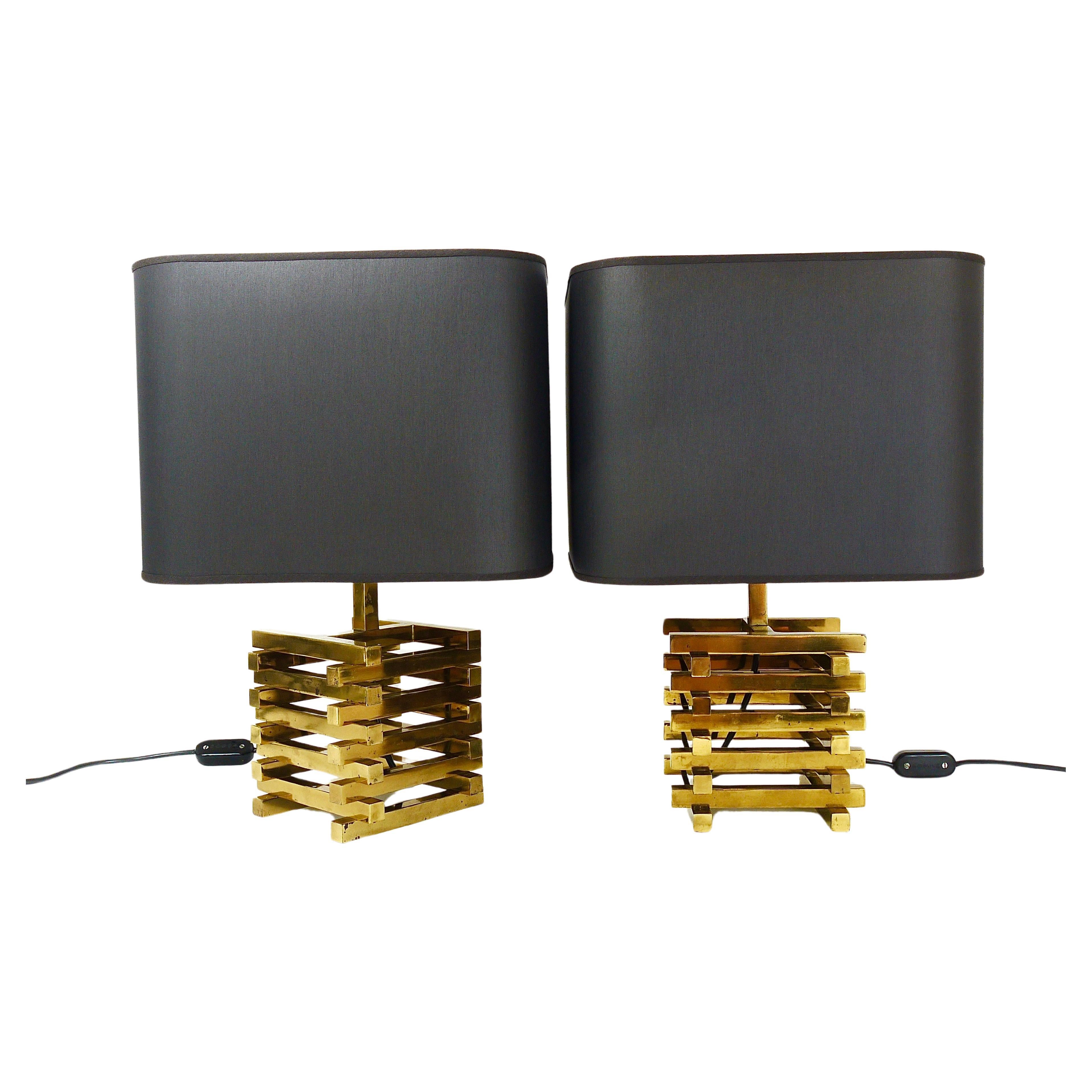Pair Romeo Rega Midcentury Brass Table Lamps, Italy, 1970s For Sale