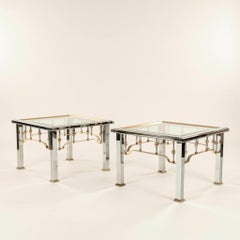 Coppia di tavolini Romeo Rega in ottone cromato e vetro