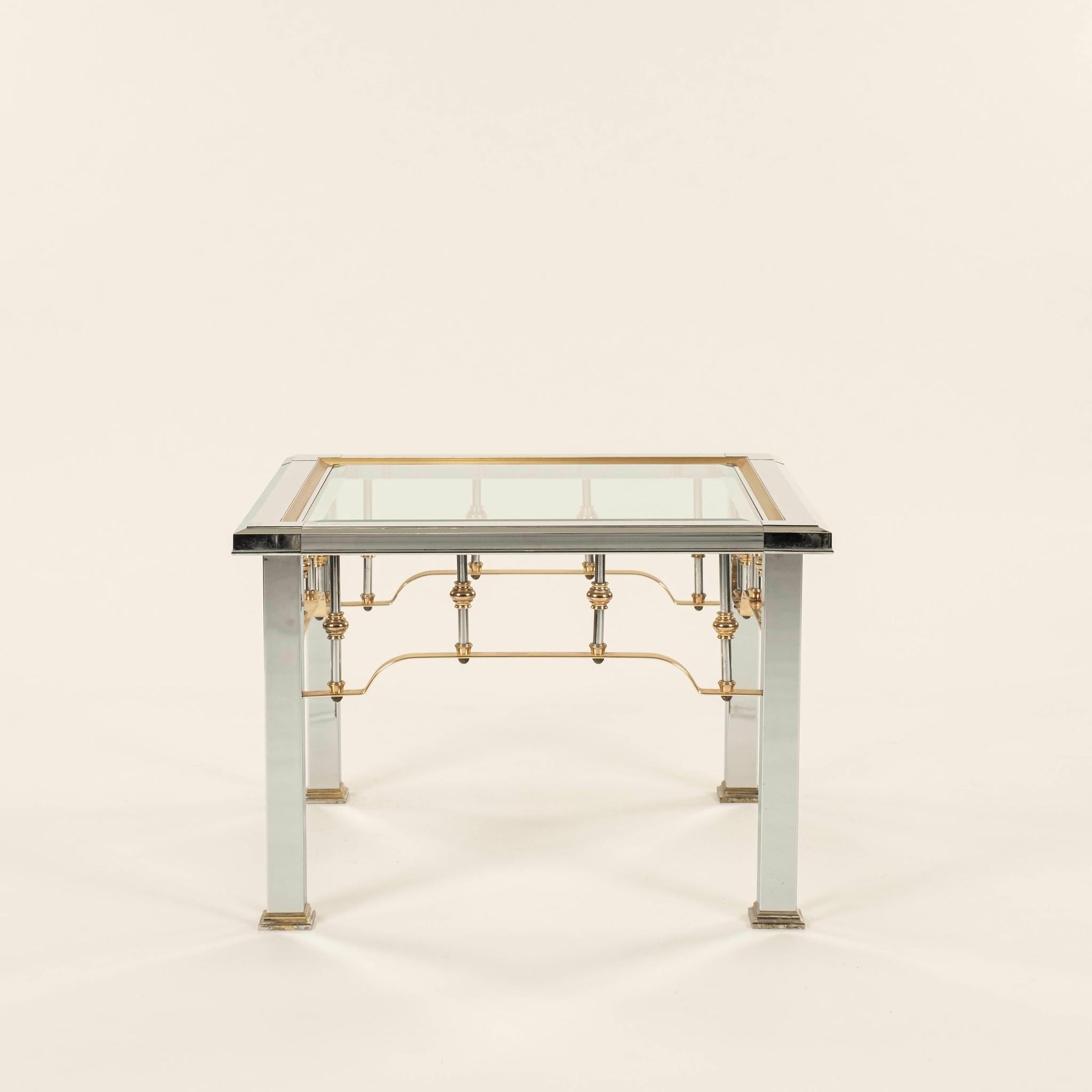 Pair Romeo Rega Style Chrome Brass & Glass Side Tables In Good Condition For Sale In Houston, TX
