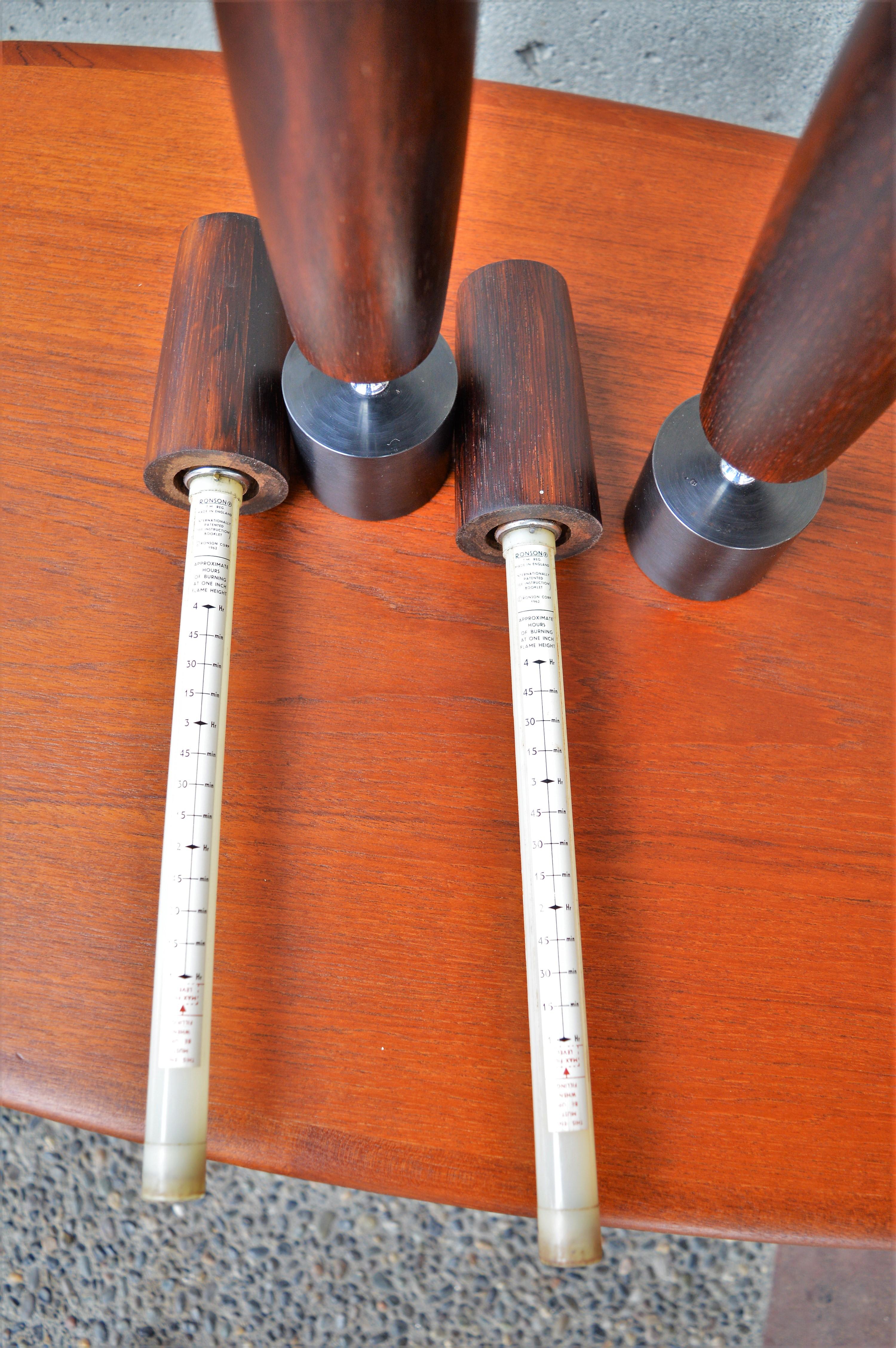 Pair of Ronson Modernist Exotic Hardwood Wenge Butane Varaflame Candlesticks For Sale 2