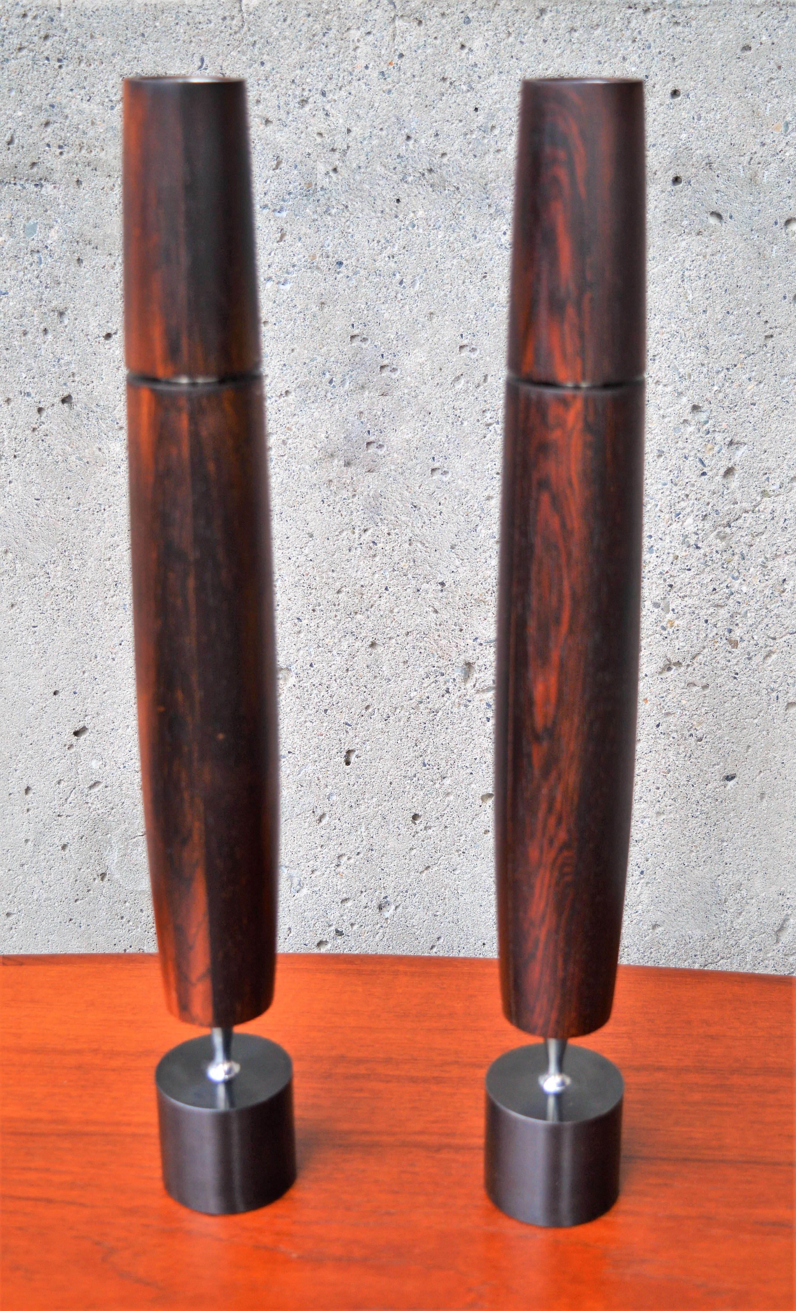 Pair of Ronson Modernist Exotic Hardwood Wenge Butane Varaflame Candlesticks For Sale 3