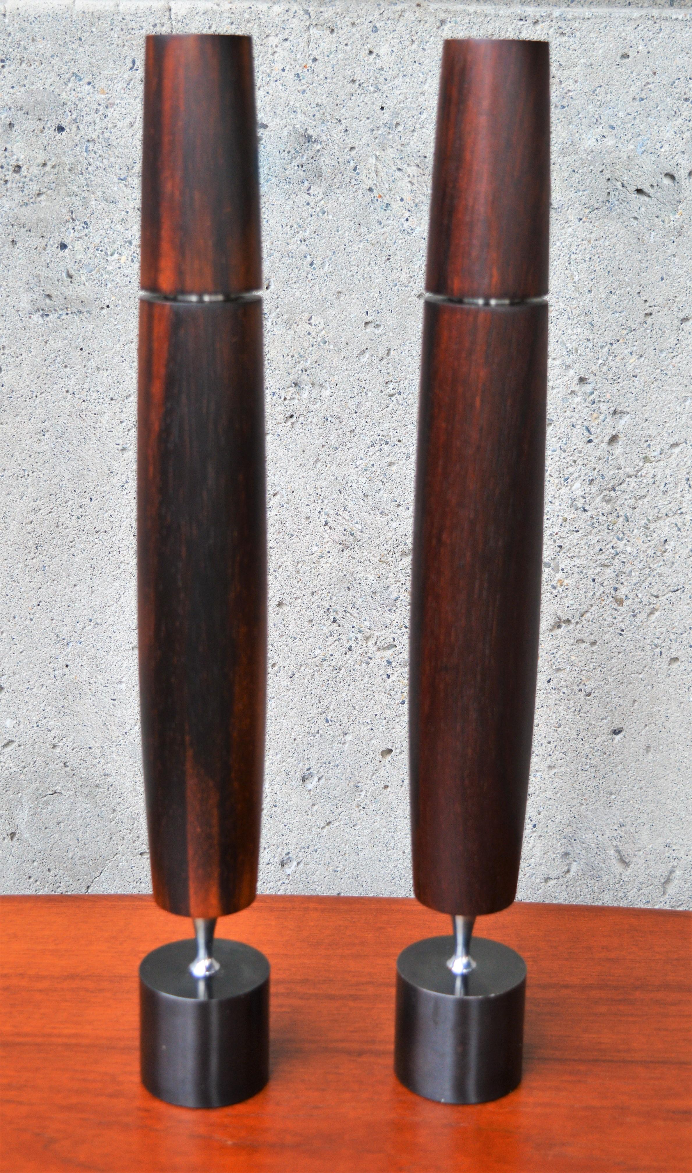 Pair of Ronson Modernist Exotic Hardwood Wenge Butane Varaflame Candlesticks For Sale 4