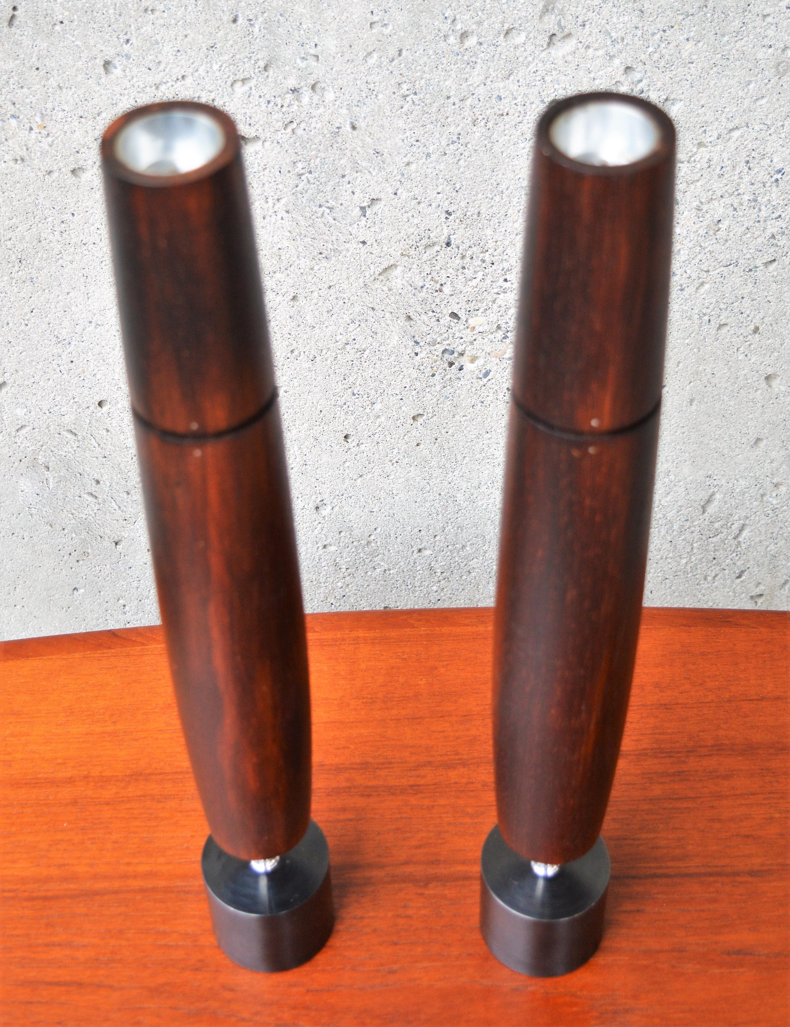 American Pair of Ronson Modernist Exotic Hardwood Wenge Butane Varaflame Candlesticks For Sale