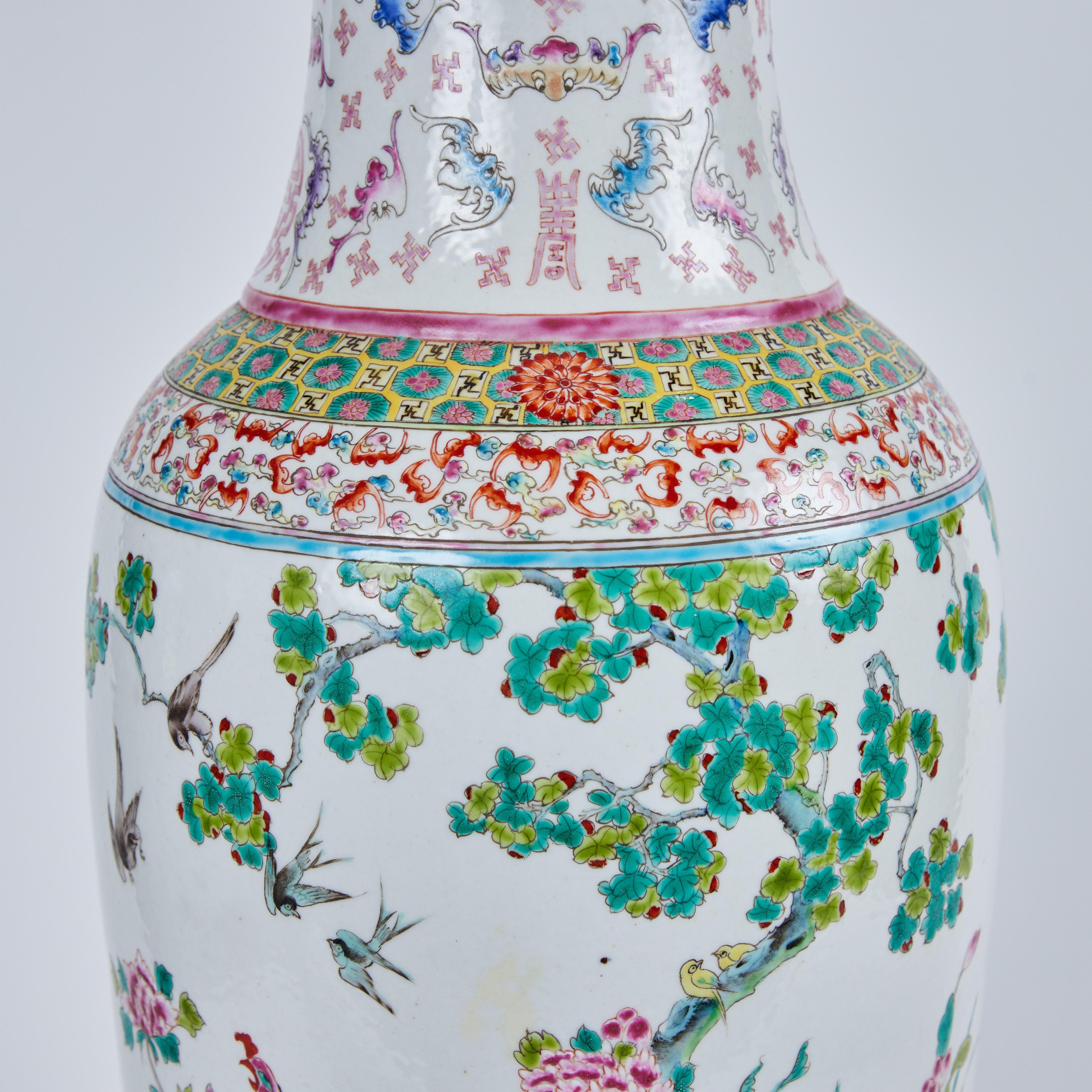 19th Century Pair Rose Canton Porcelain Vases