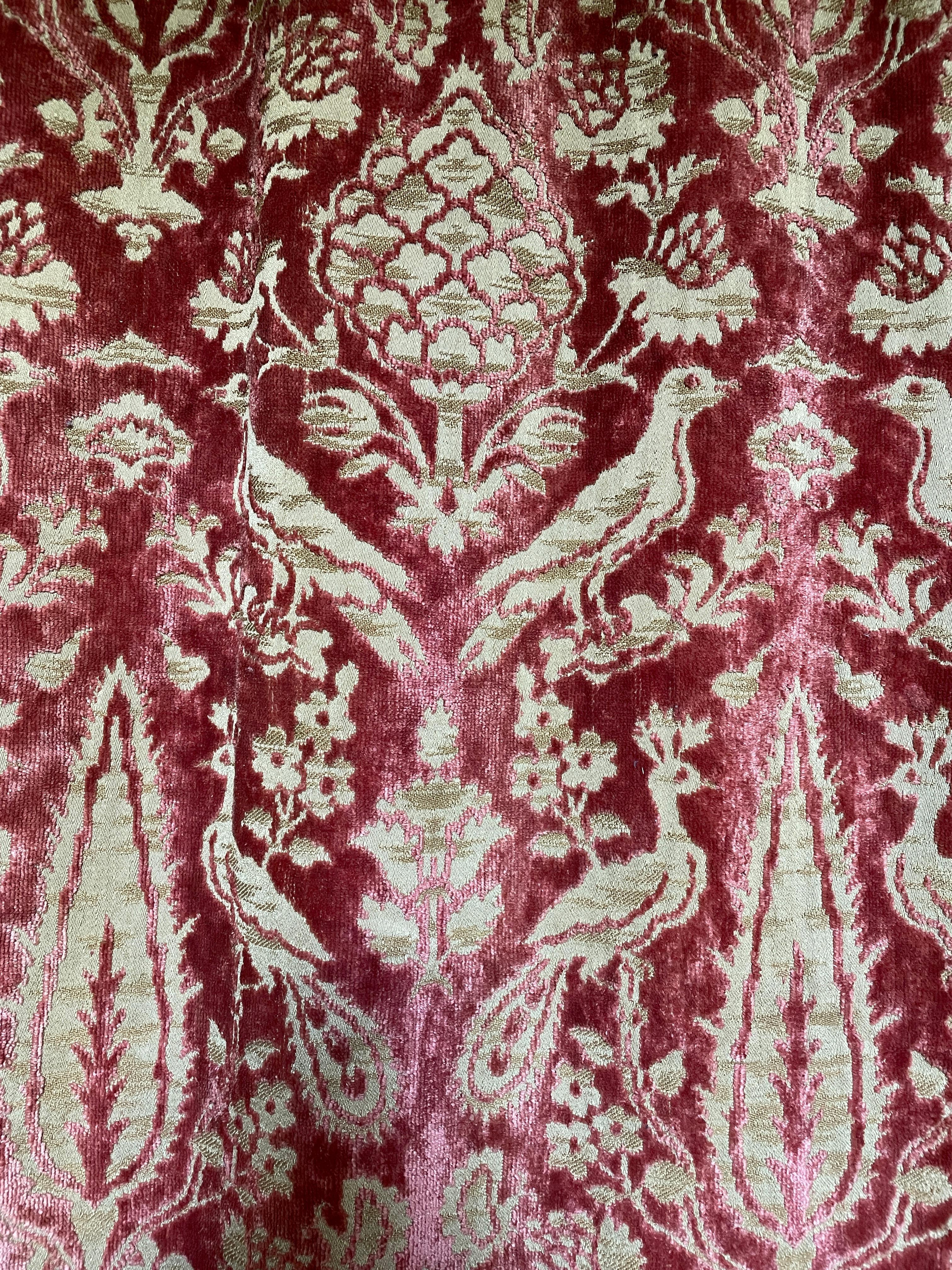 Baroque Revival Pair Rose Cut-Velvet Curtains Love Birds Peacocks Cypress 86
