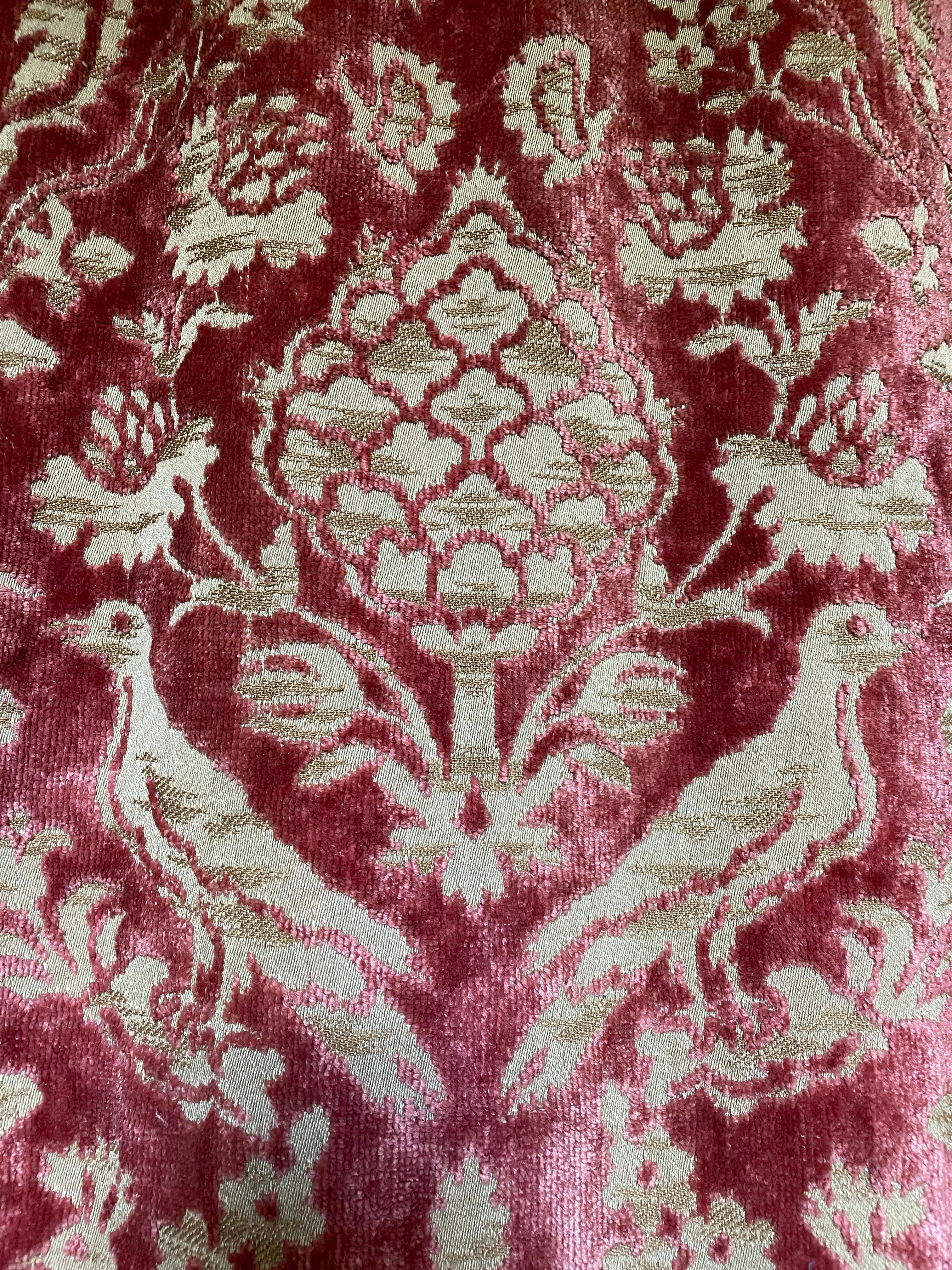English Pair Rose Cut-Velvet Curtains Love Birds Peacocks Cypress 86