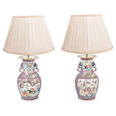 Pair Rose Medallion Chinese vases / lamps, 19th Century.