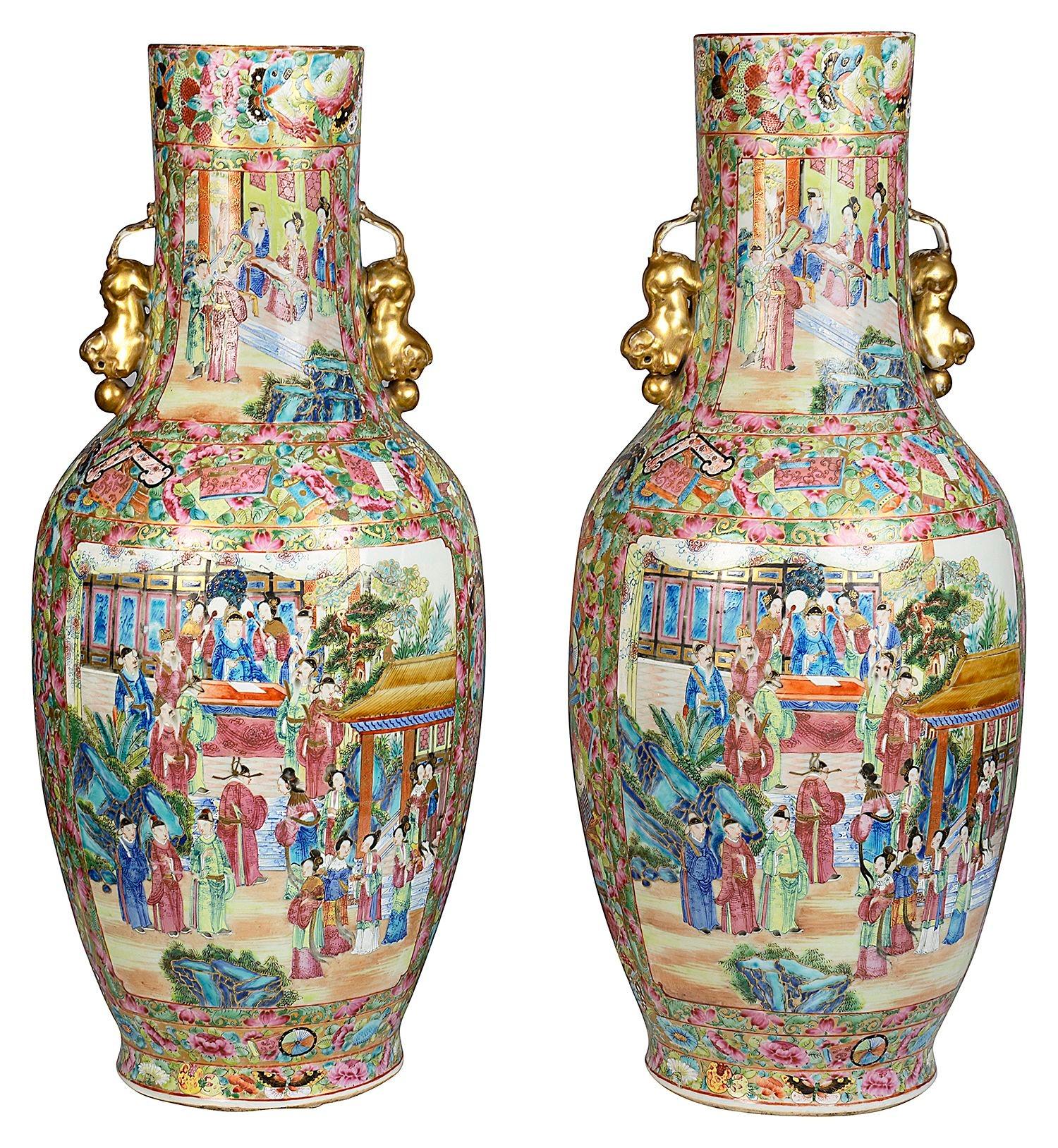 Porcelain Pair Rose Medallion vases / lamps, 19th Century. For Sale
