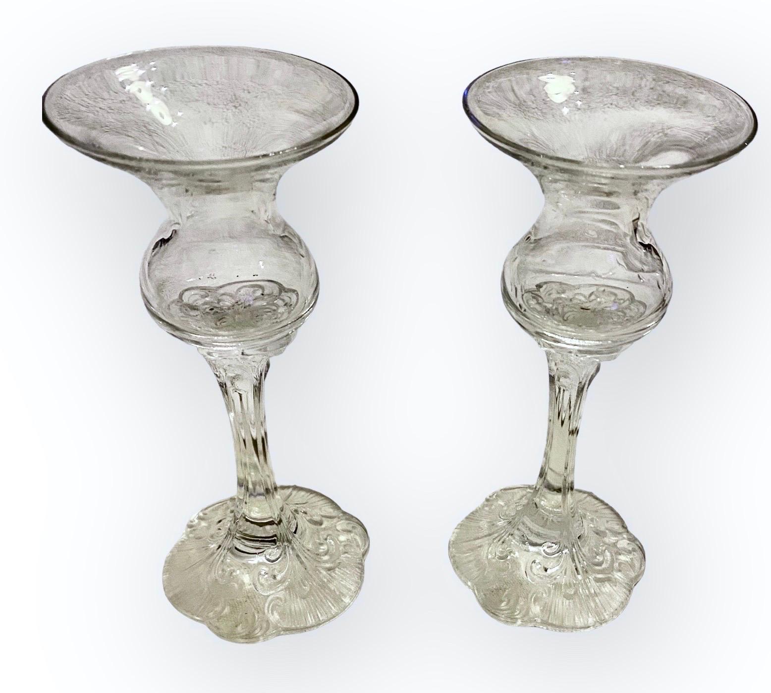 Embossed Pair Rosenthal Group Germany Monbijou Classic.Rose Collection Crystal Candlestic For Sale