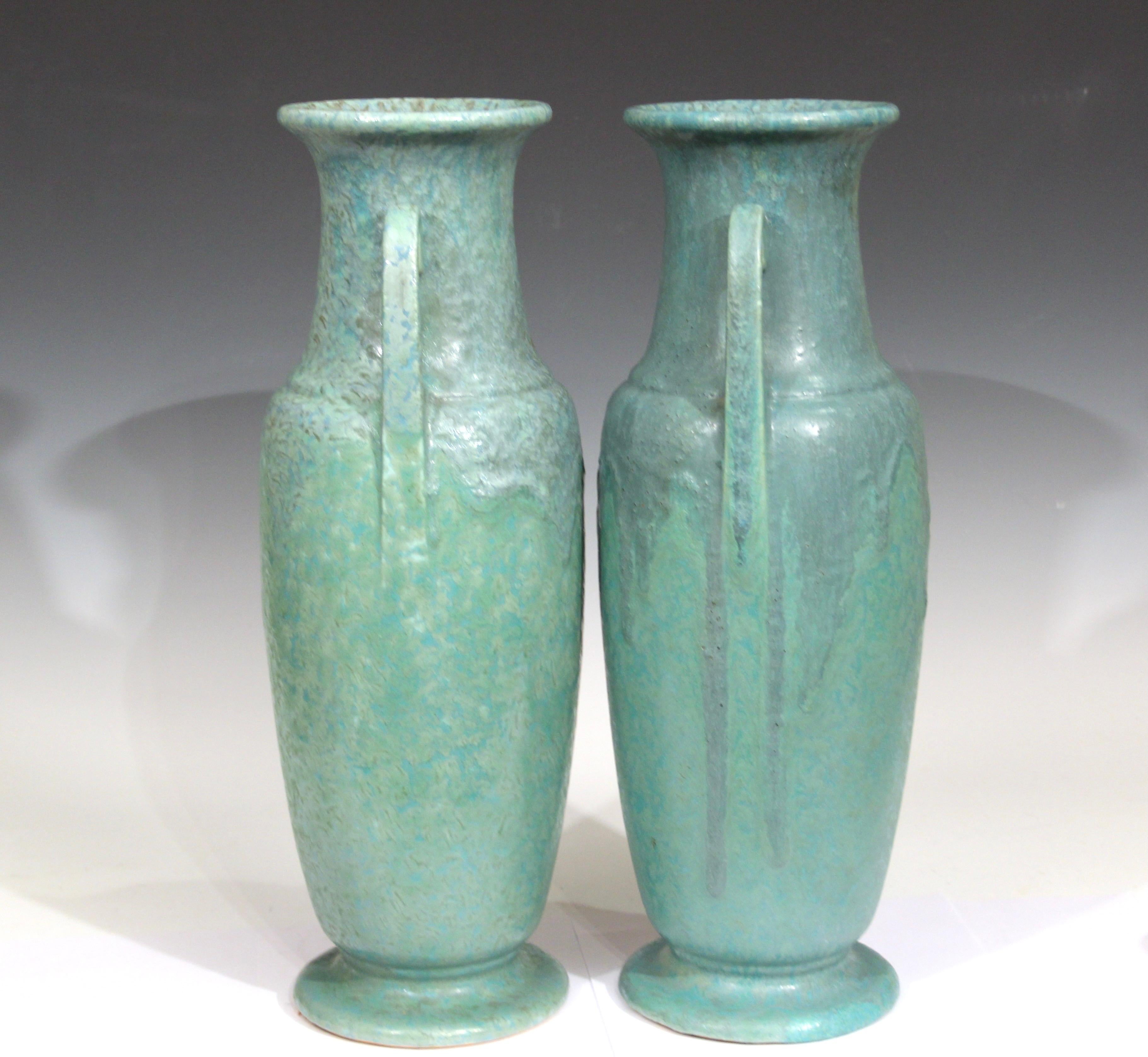 Art Deco Pair Roseville Carnelian II Large Fantastic Drip Arts & Crafts Vases Floor