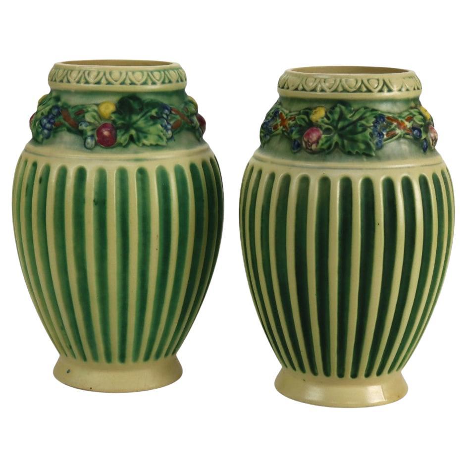 Pair Roseville Corinthian Pottery Vases C1930