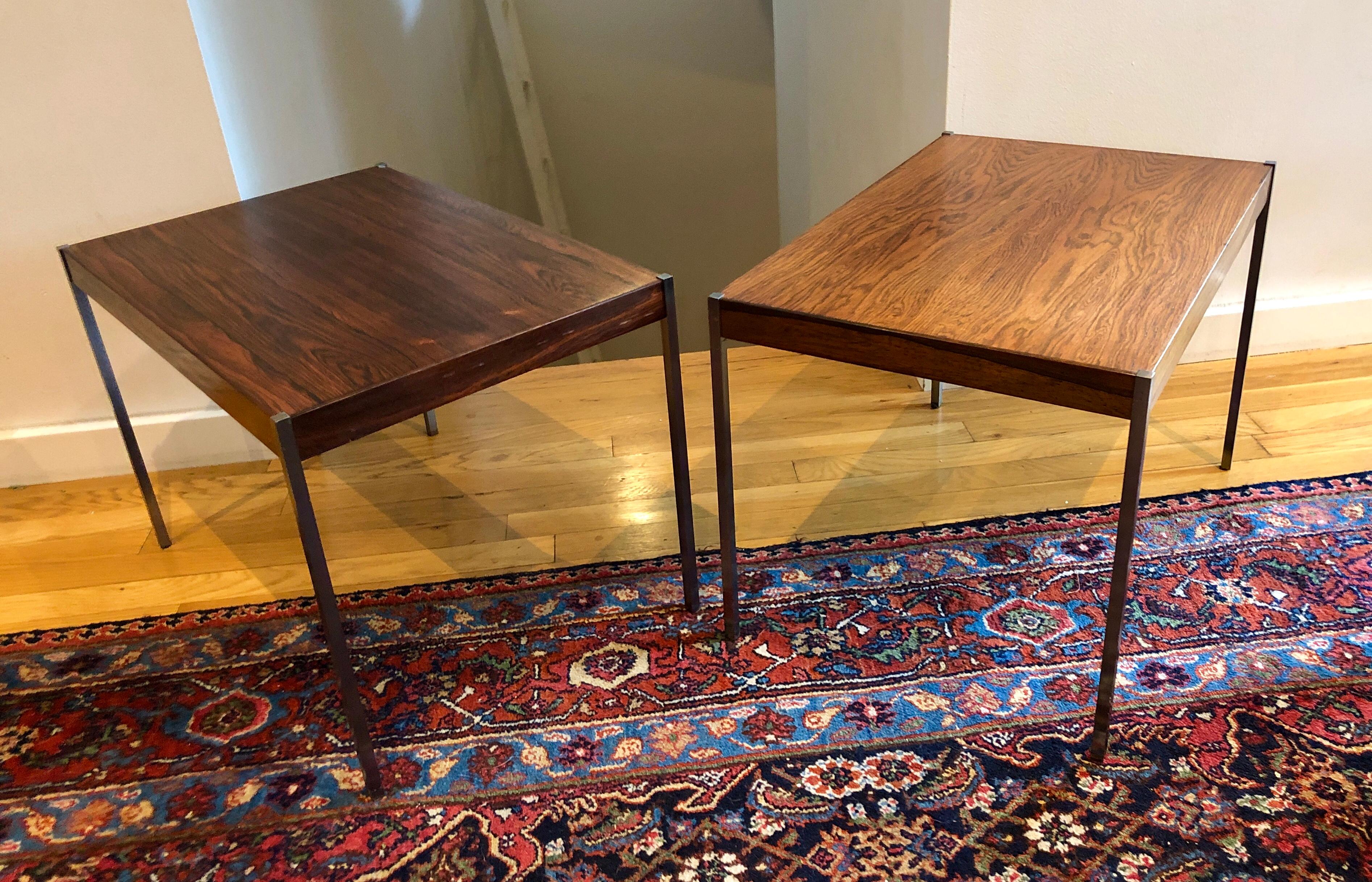 Mid-Century Modern Pair of Rosewood and Aluminum Sidetables by Luxus