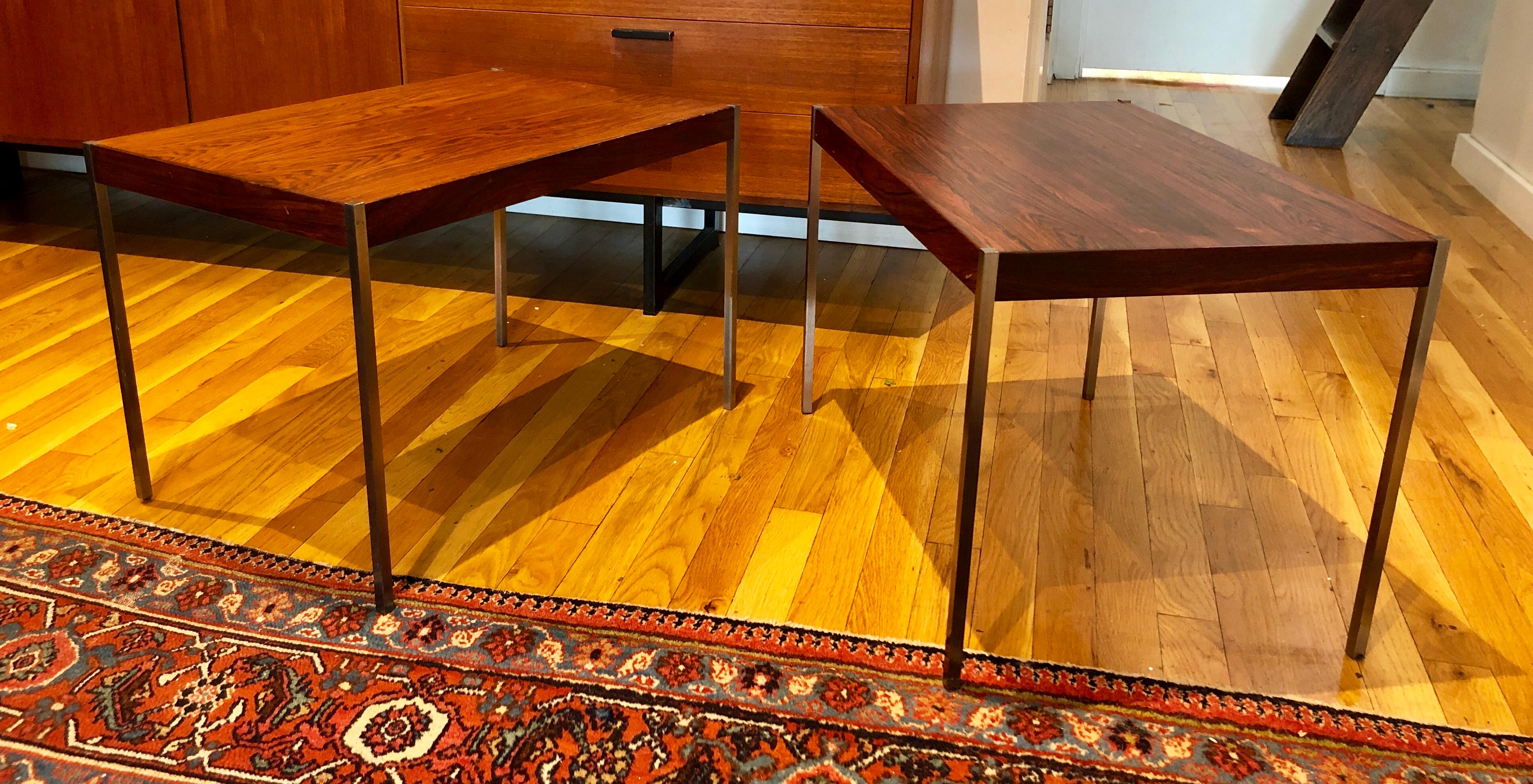 Swedish Pair of Rosewood and Aluminum Sidetables by Luxus