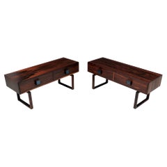 Pair Rosewood Blue Tile Cabinets Nightstands