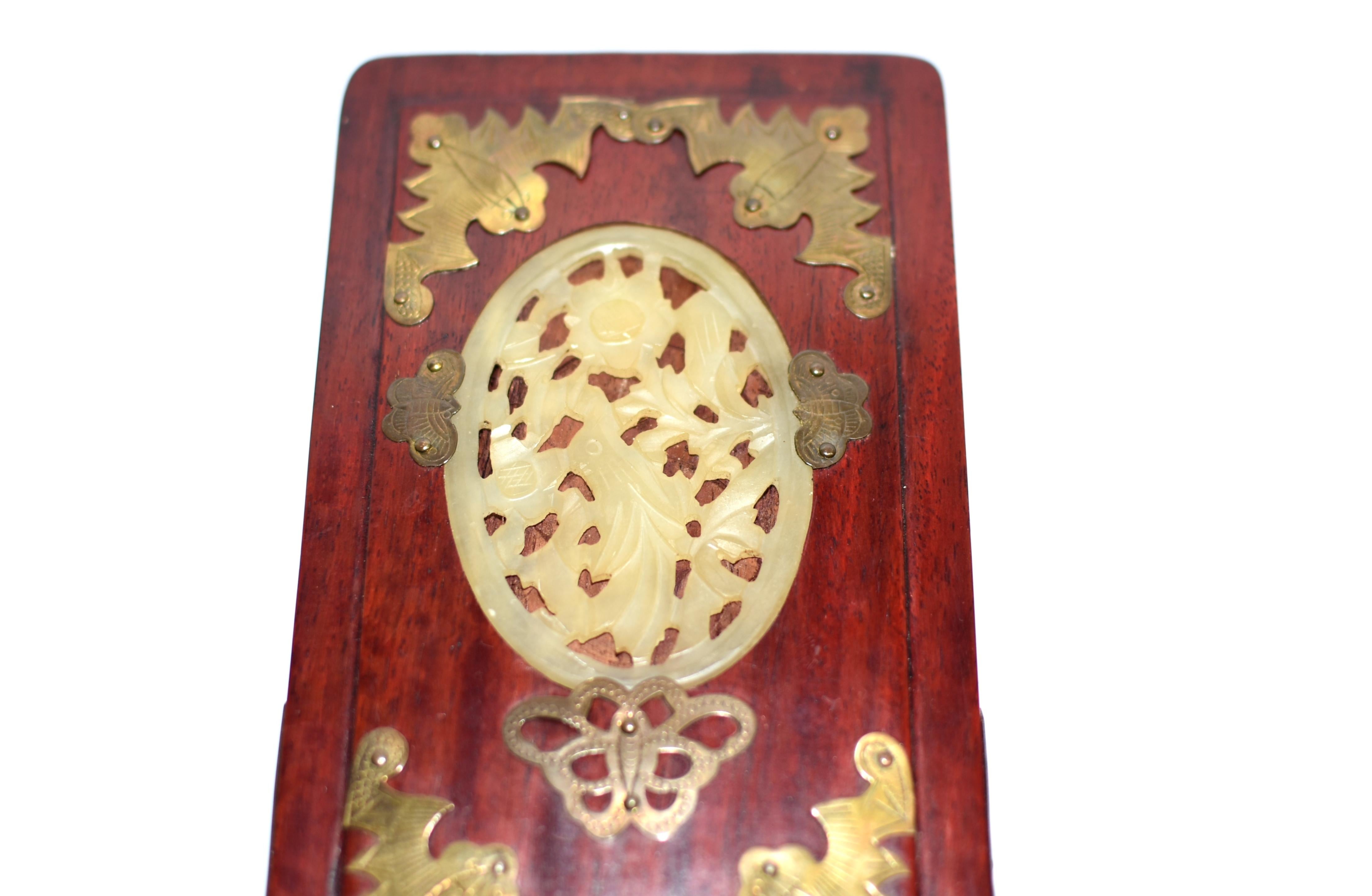 Pair Rosewood Chinese Bookends with Jade 5