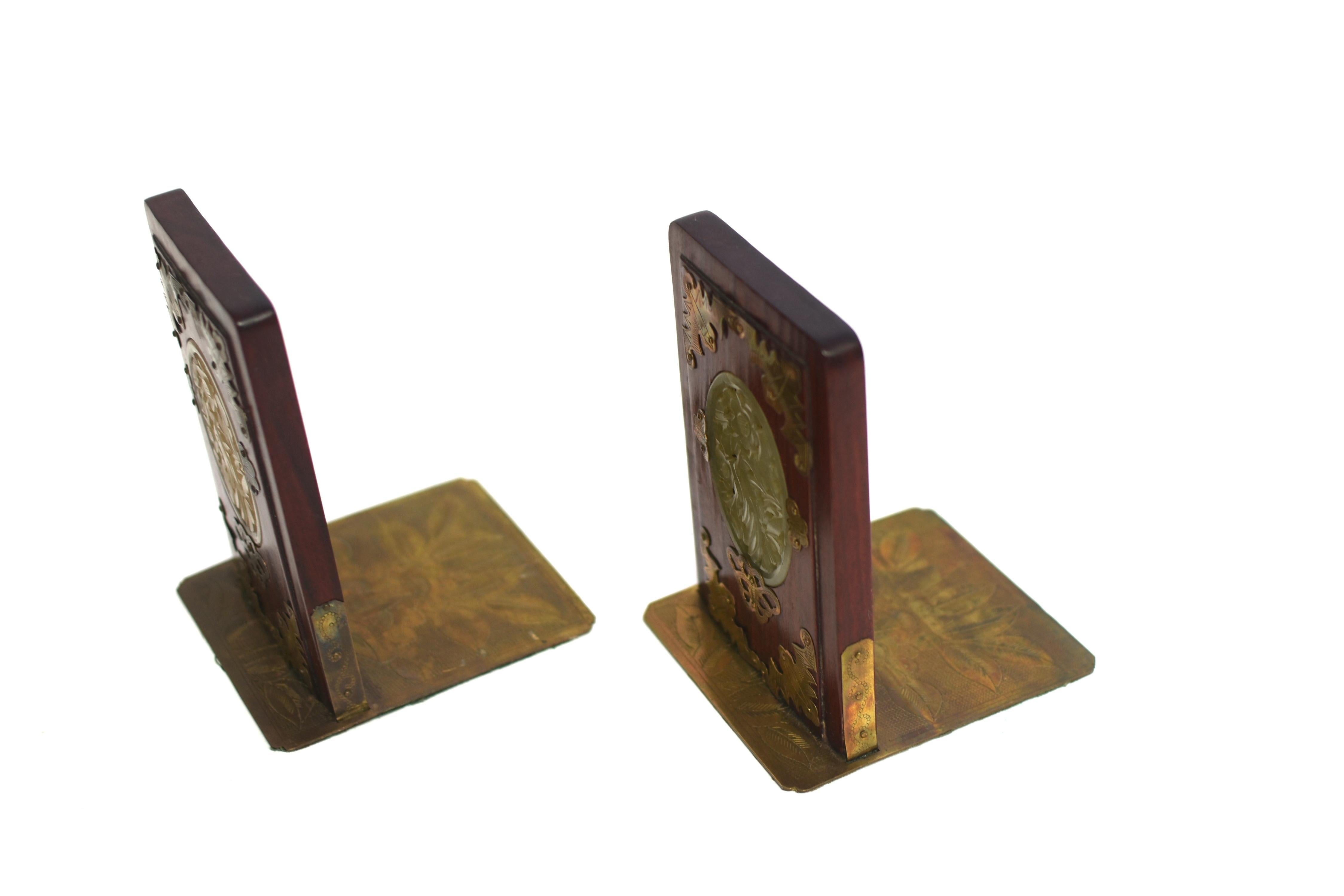 Pair Rosewood Chinese Bookends with Jade 7