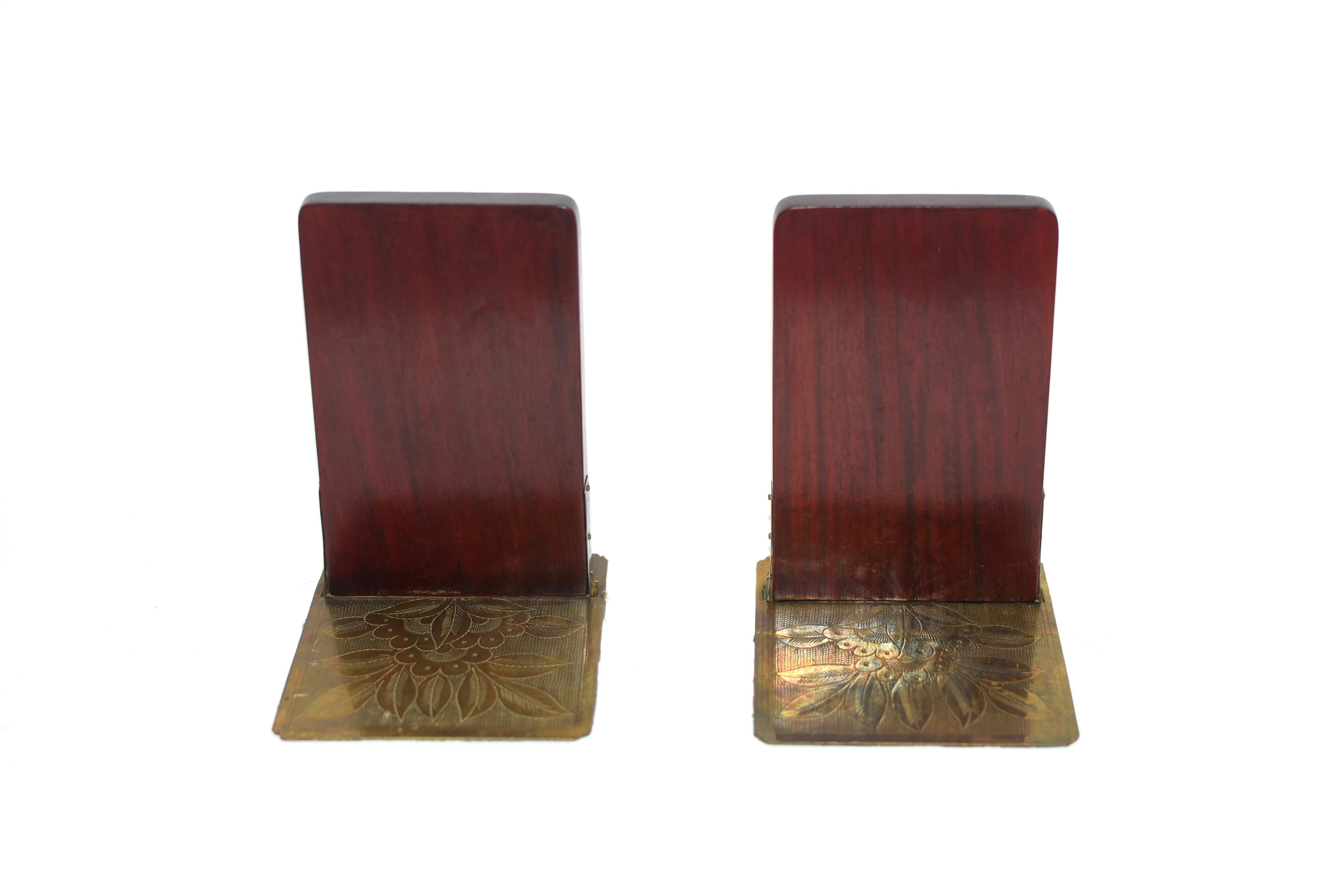 Pair Rosewood Chinese Bookends with Jade 1