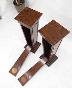 Pair Rosewood Square Tapered Pedestals Hidden Secret Storage Compartment