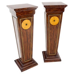 Pair Rosewood Square Tapered Pedestals Hidden Secret Storage Compartment