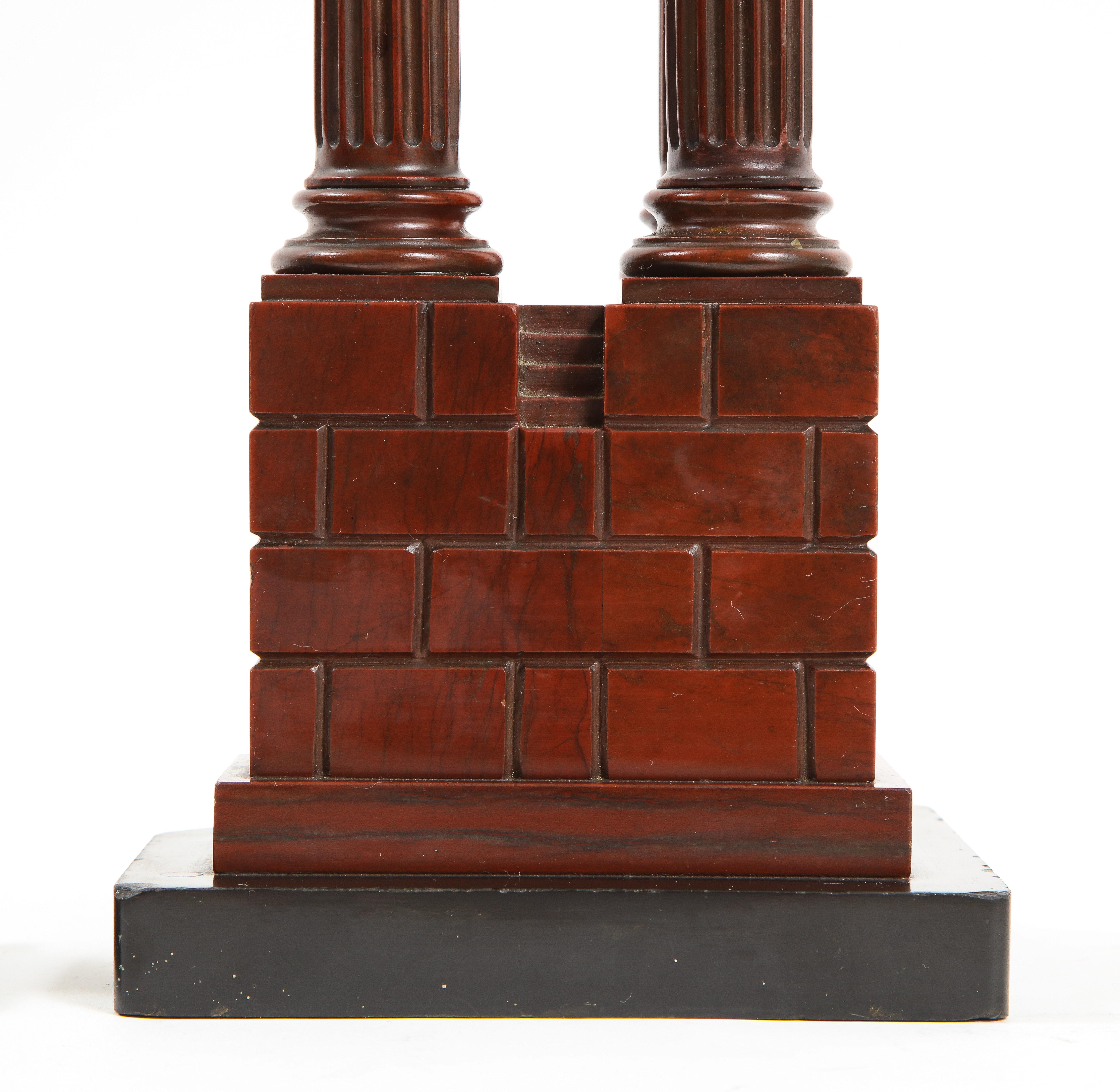 Pair Rouge Marble ‘Grand Tour’ Models of Ruins Celebrating the Corinthian Order For Sale 4