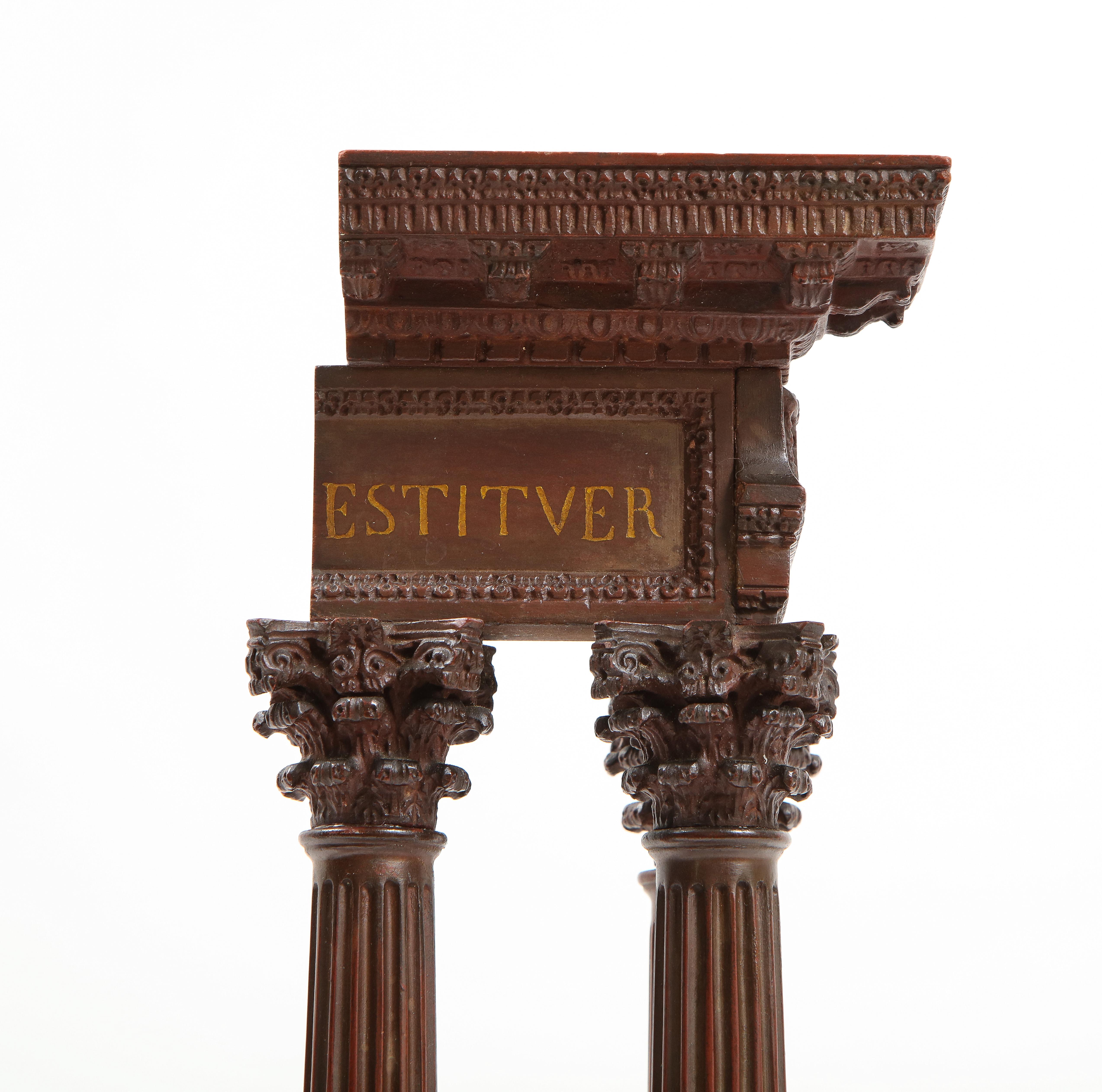 Pair Rouge Marble ‘Grand Tour’ Models of Ruins Celebrating the Corinthian Order For Sale 5