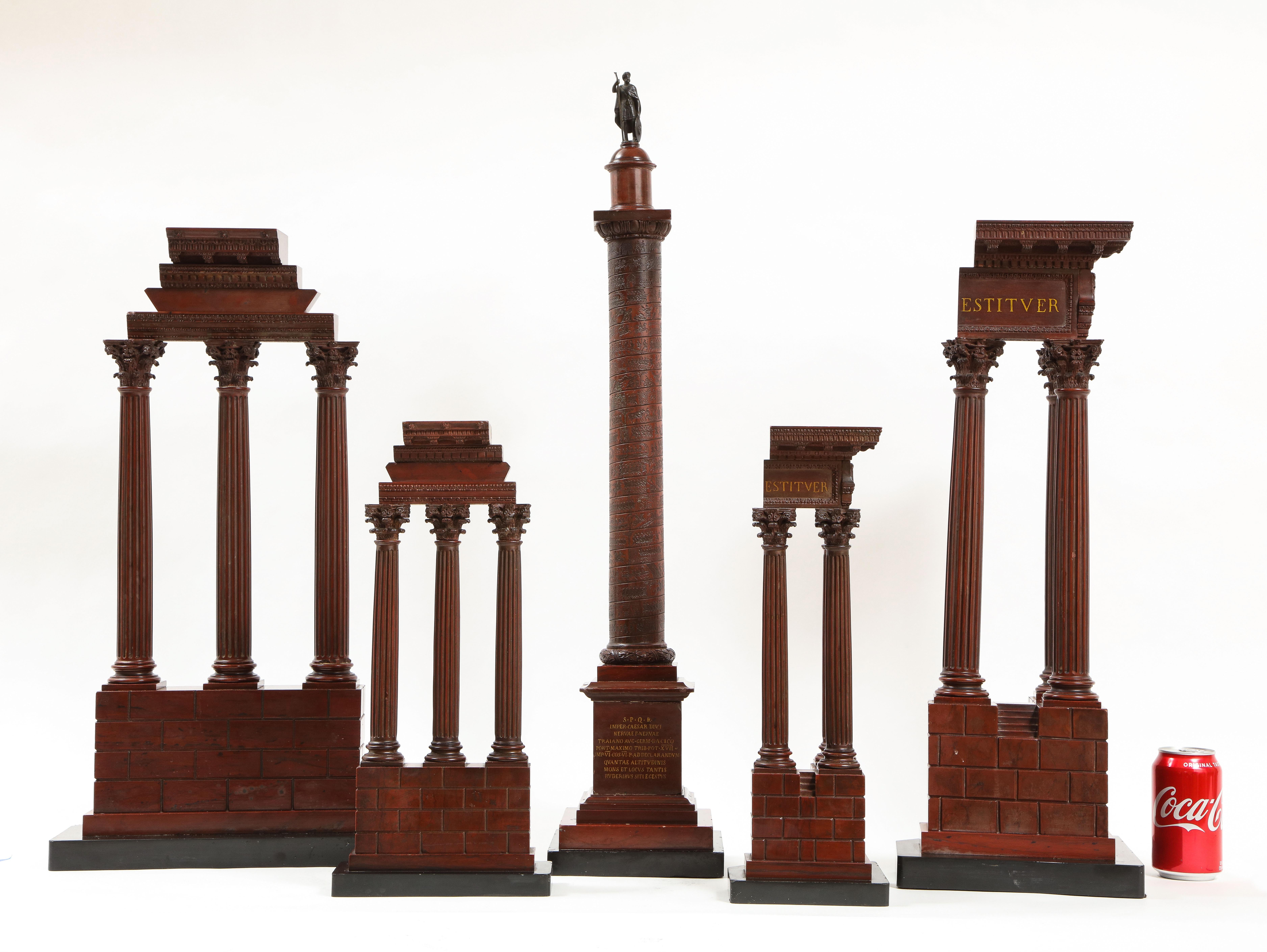 Pair Rouge Marble ‘Grand Tour’ Models of Ruins Celebrating the Corinthian Order For Sale 6