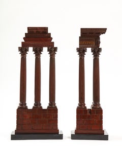 Pair Rouge Marble ‘Grand Tour’ Models of Ruins Celebrating the Corinthian Order