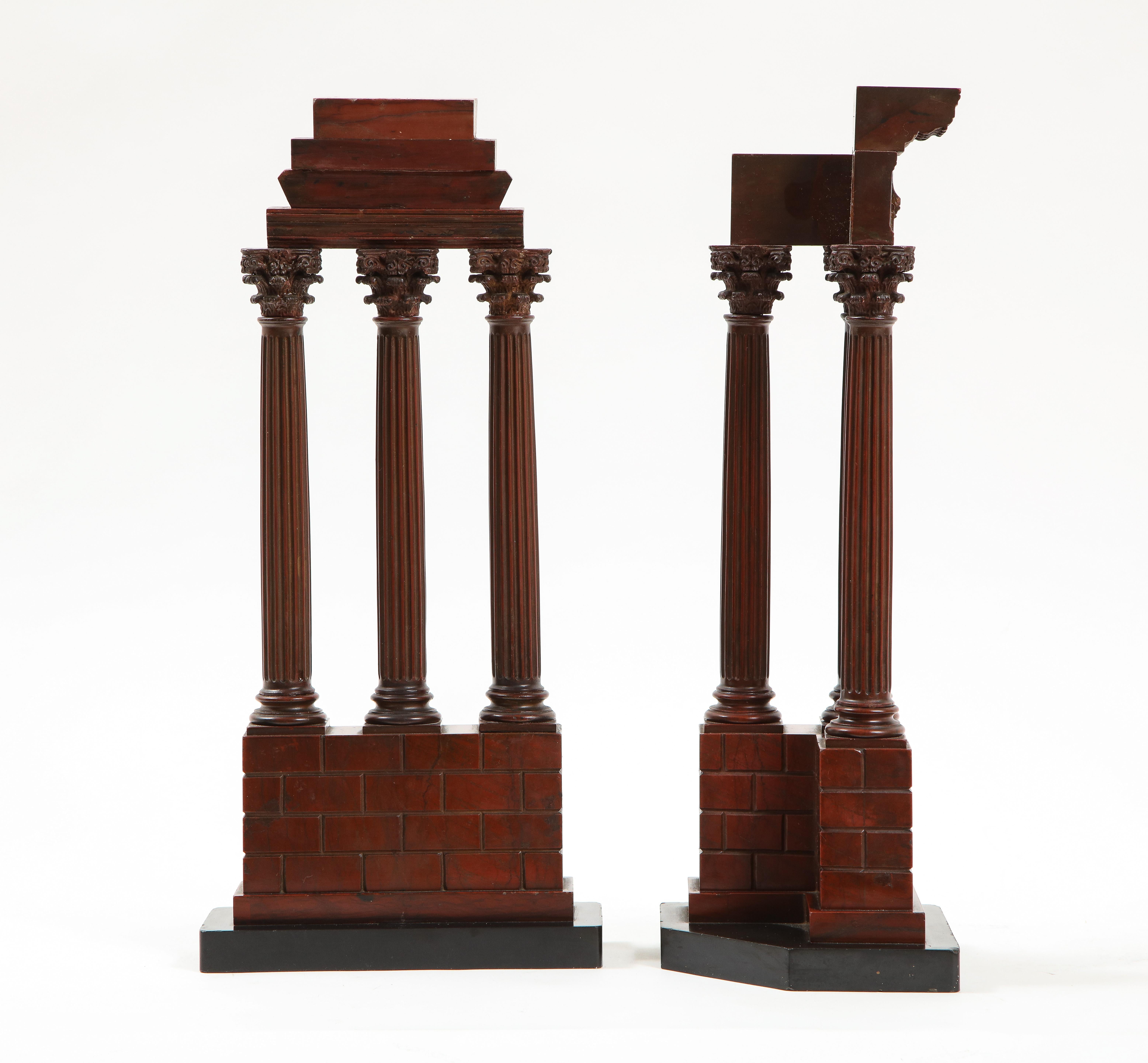 Mid-19th Century Pair Rouge Marble ‘Grand Tour’ Models of Ruins Celebrating the Corinthian Order For Sale