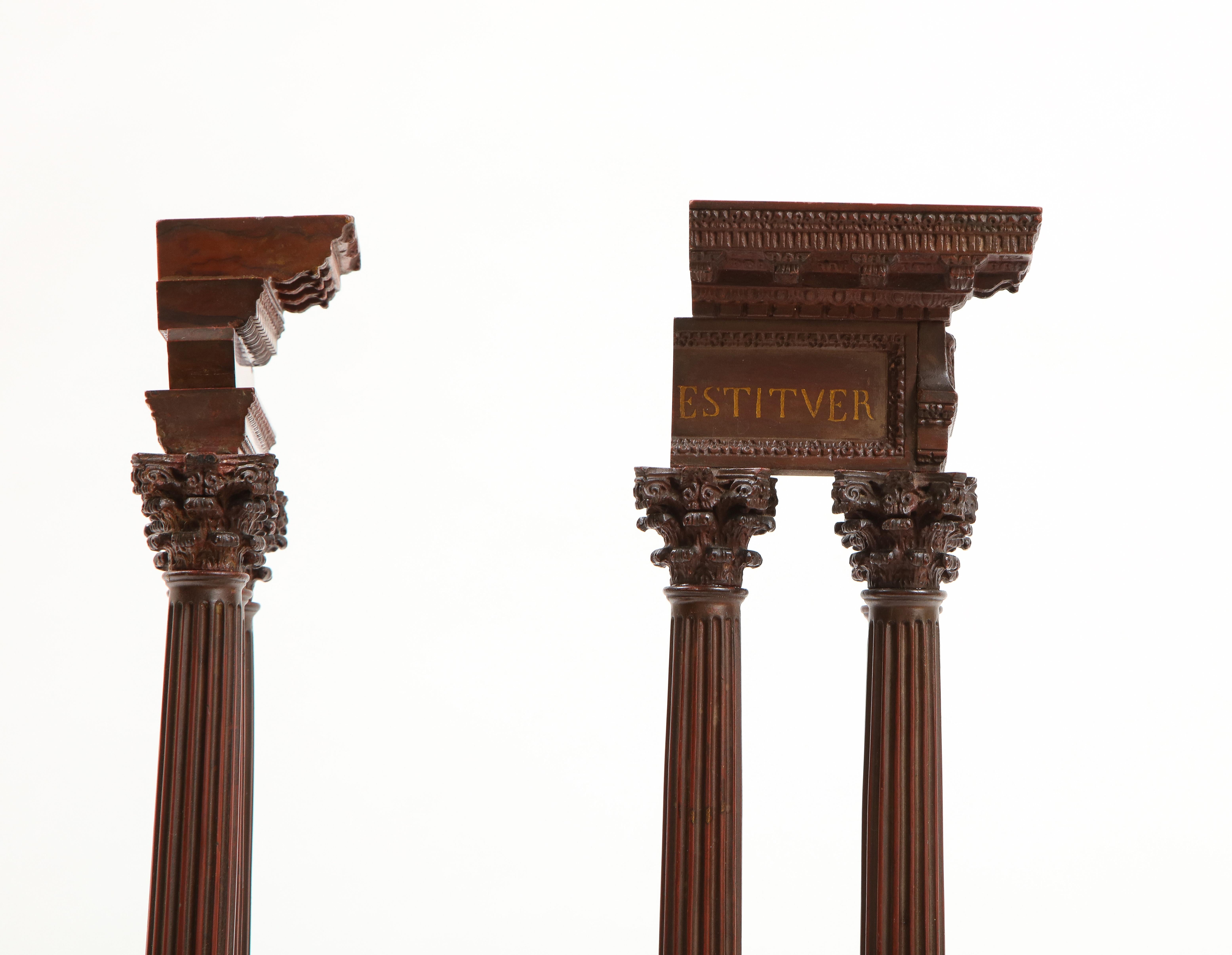 Pair Rouge Marble ‘Grand Tour’ Models of Ruins Celebrating the Corinthian Order For Sale 1