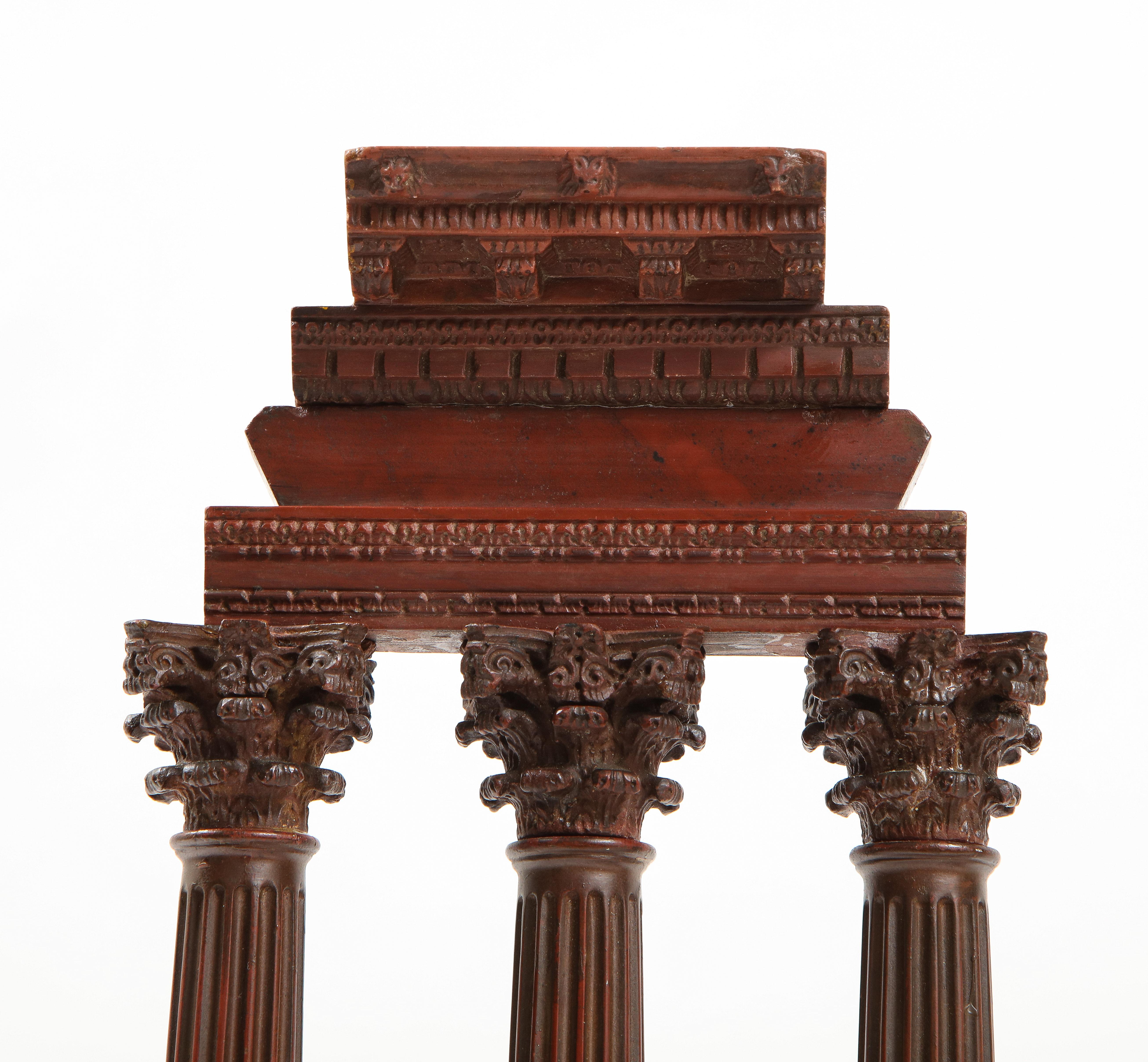 Pair Rouge Marble ‘Grand Tour’ Models of Ruins Celebrating the Corinthian Order For Sale 2