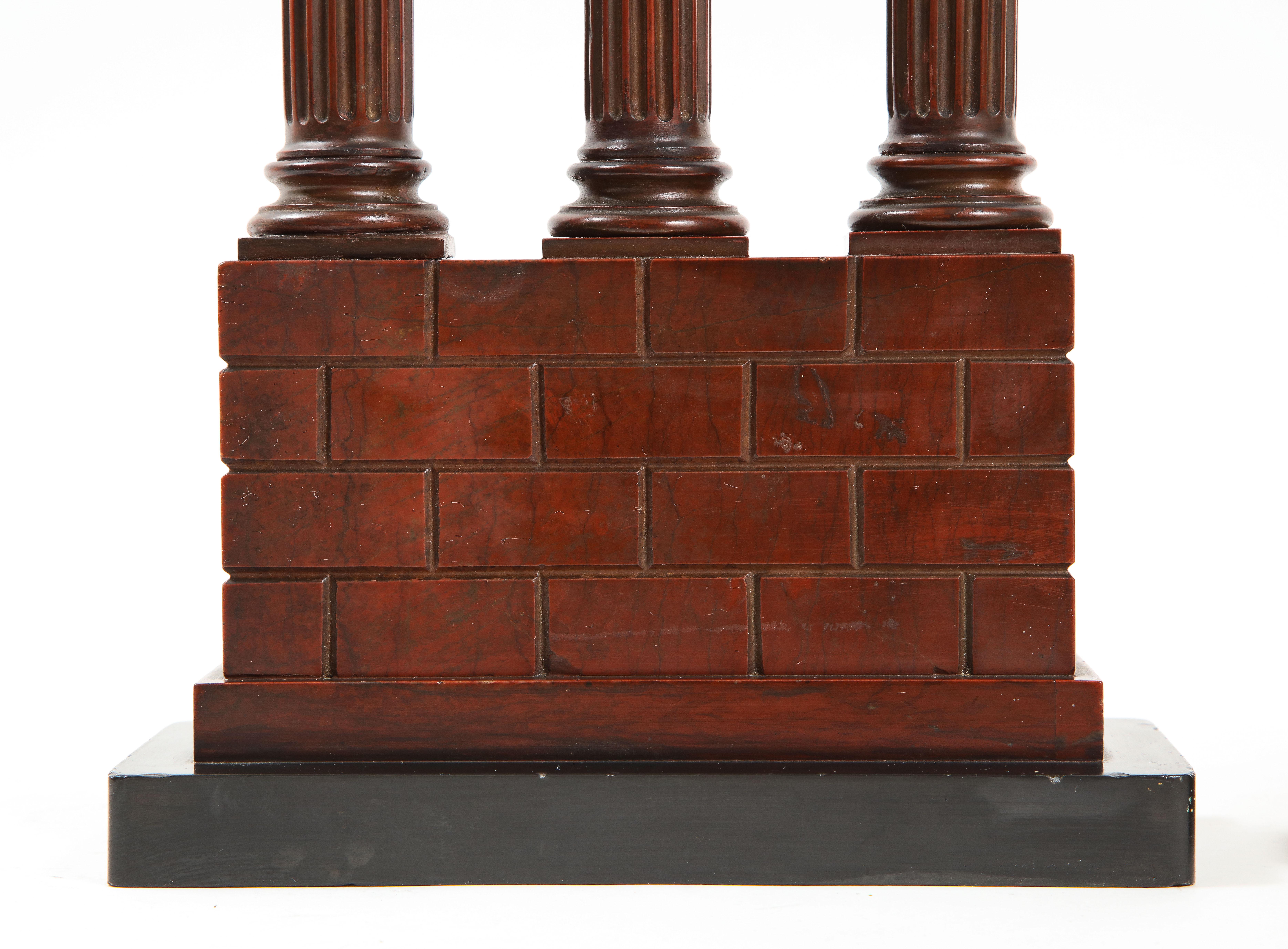 Pair Rouge Marble ‘Grand Tour’ Models of Ruins Celebrating the Corinthian Order For Sale 3