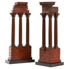 Antique Pair Rouge Marble ‘Grand Tour’ Models of Ruins Celebrating the Corinthian Order