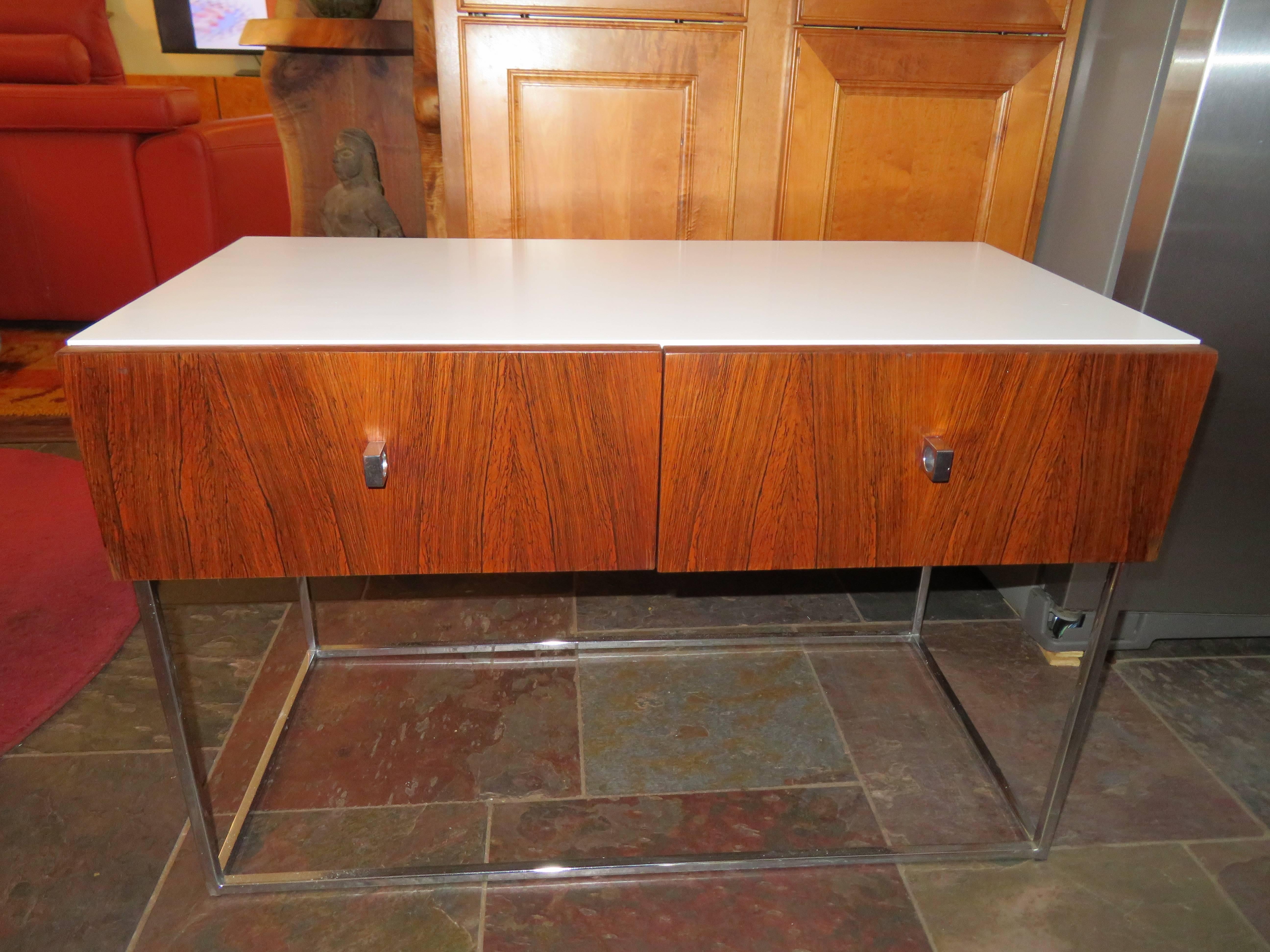 Pair of Rougier Rosewood Two-Drawer Chrome Base Nightstands Mid-Century Modern For Sale 10