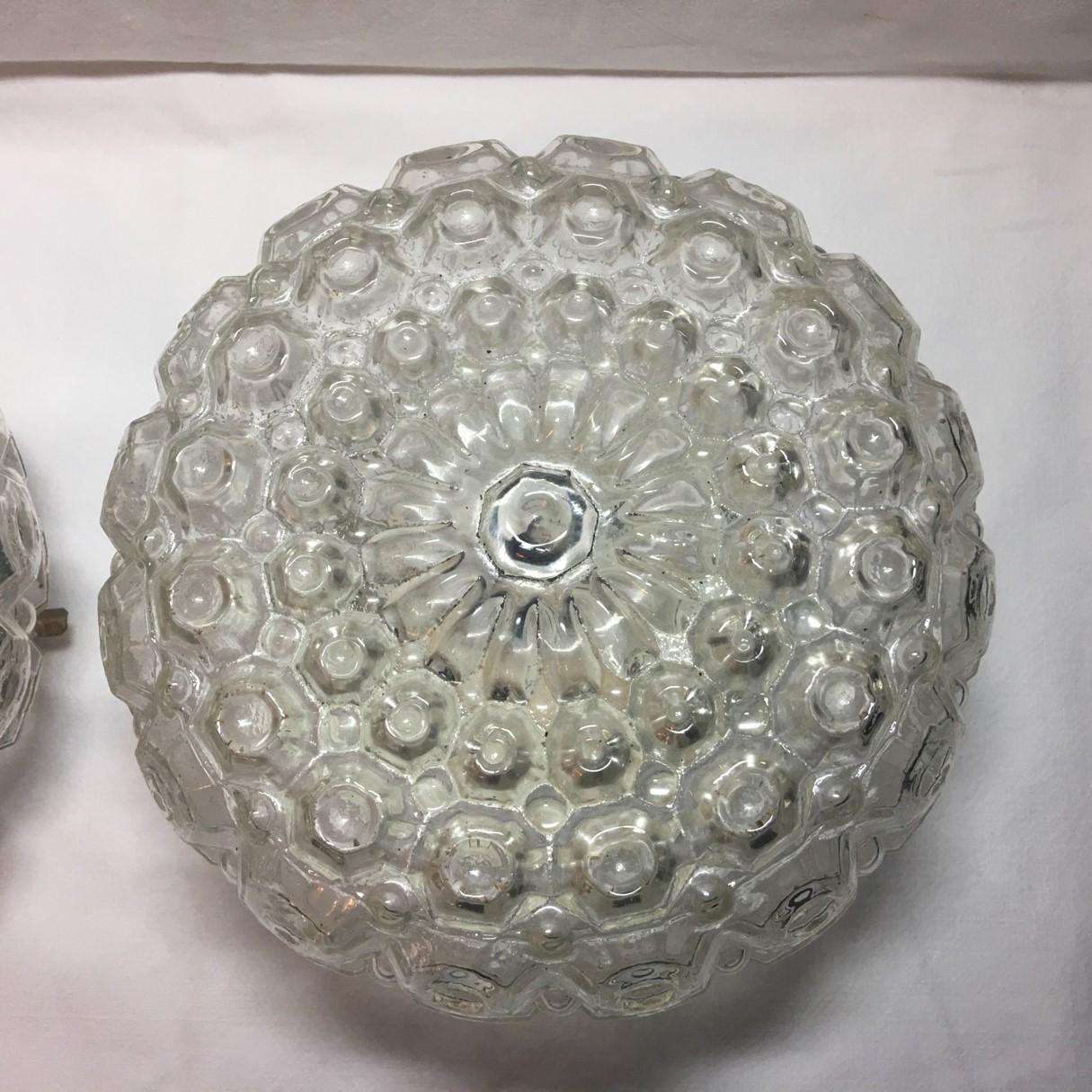 Pair of Round 1960s Pimples Glass Flush Mount or Sconces from Germany In Good Condition For Sale In Frisco, TX