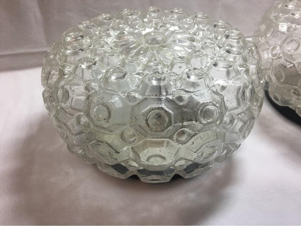 Mid-20th Century Pair of Round 1960s Pimples Glass Flush Mount or Sconces from Germany For Sale