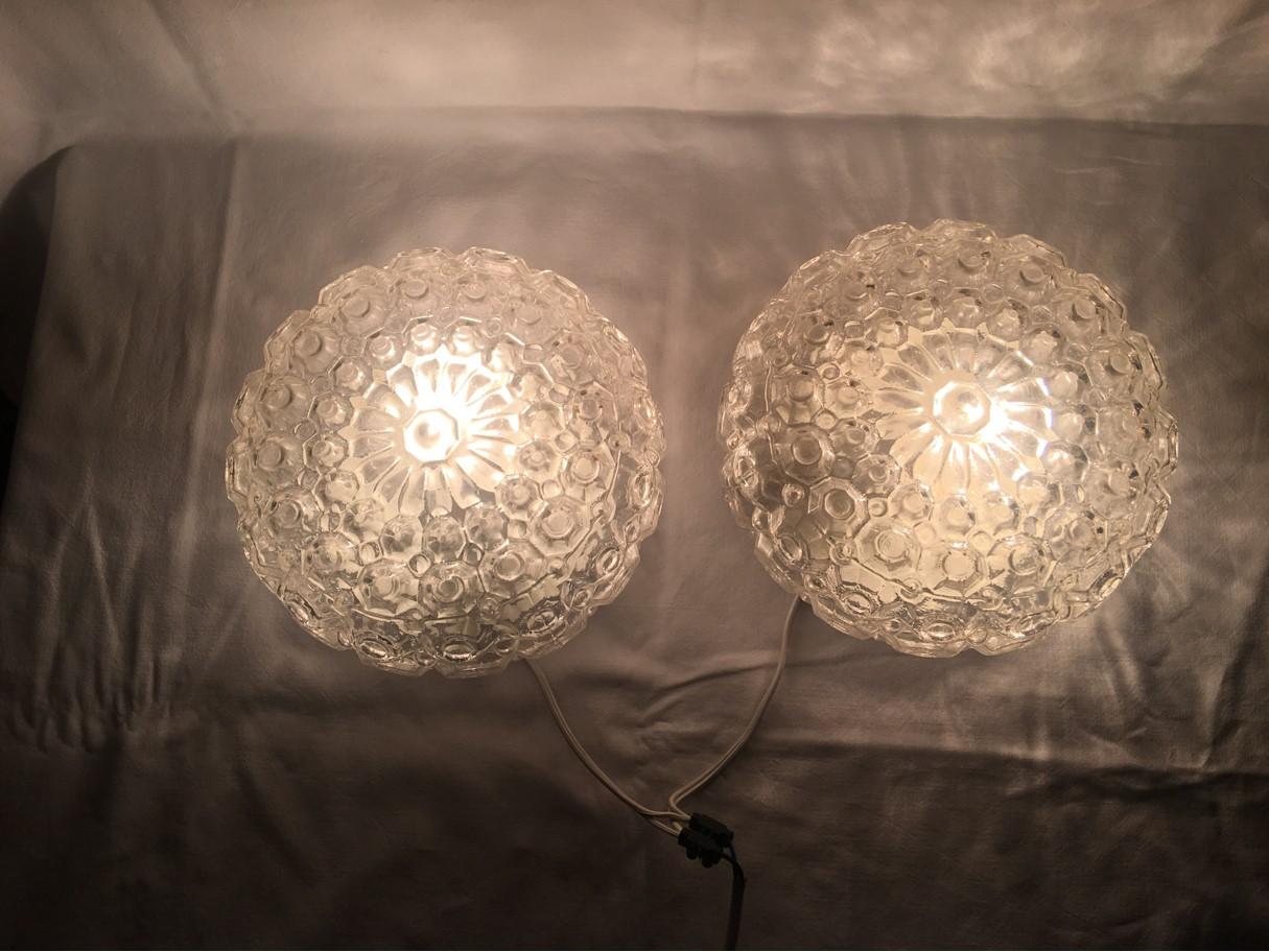 Pair of Round 1960s Pimples Glass Flush Mount or Sconces from Germany For Sale 2